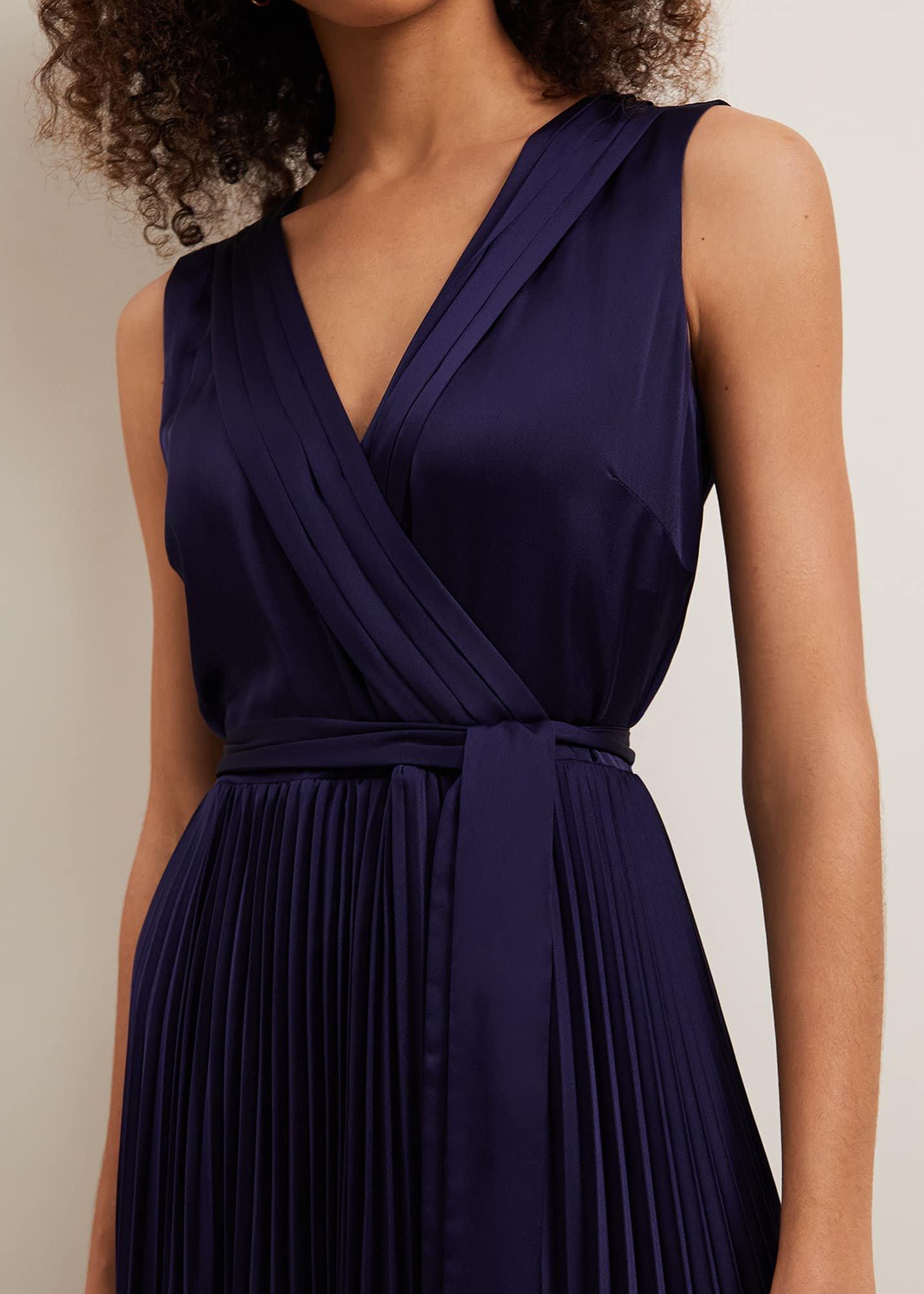Bonnie Pleat Wrap Satin Maxi Dress