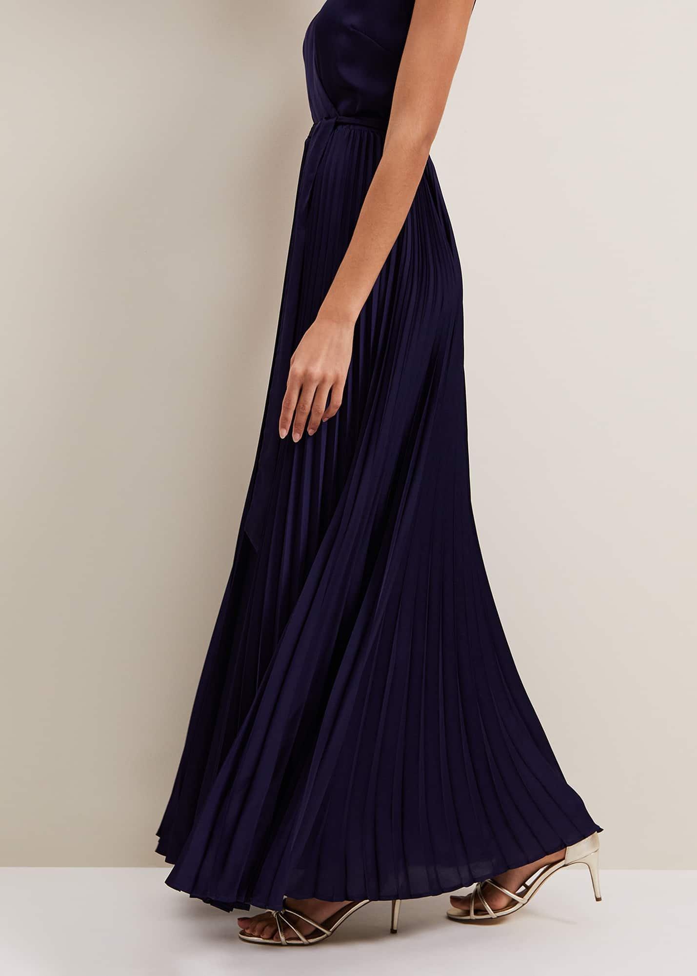 Bonnie Pleat Wrap Satin Maxi Dress