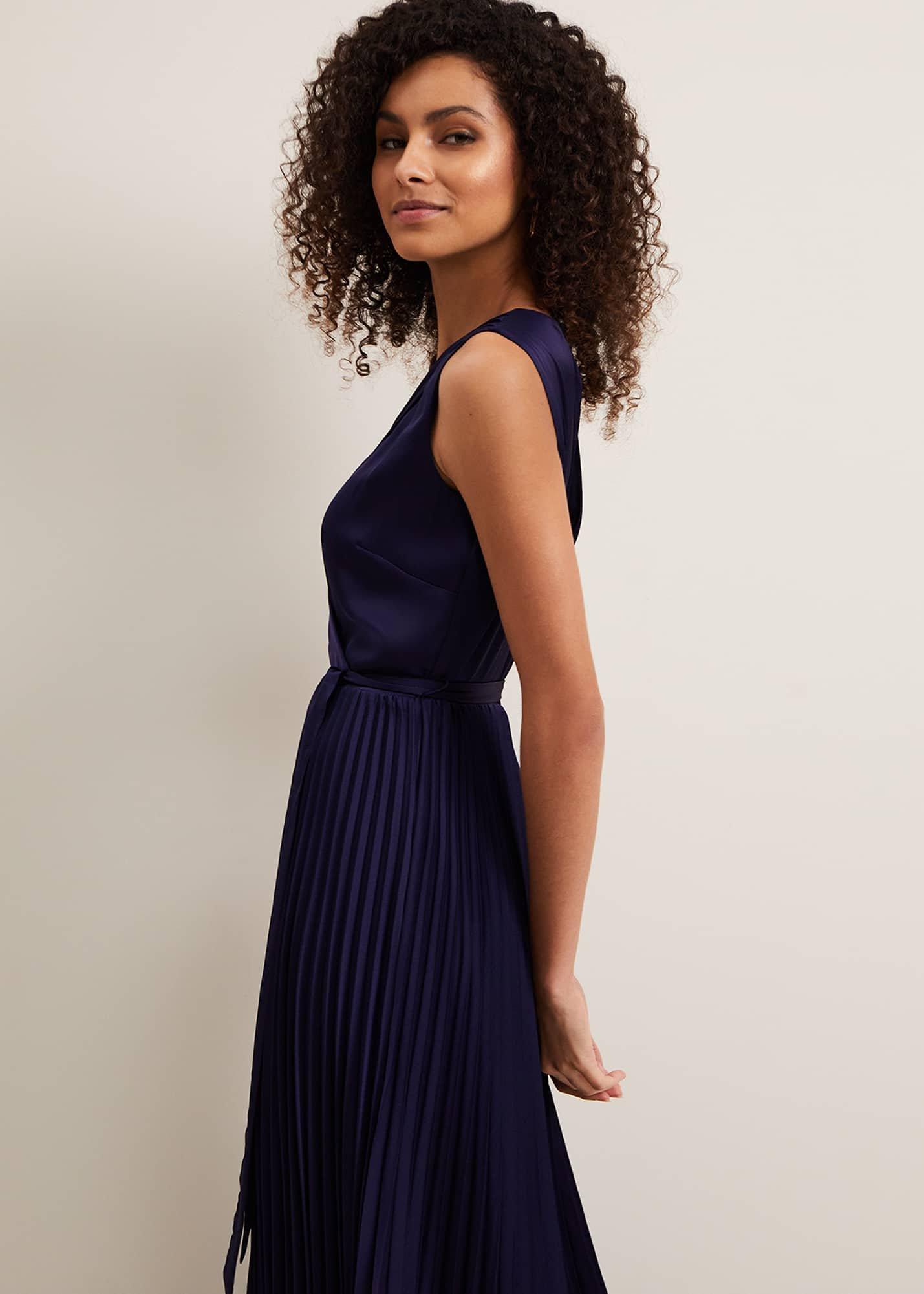 Bonnie Pleat Wrap Satin Maxi Dress