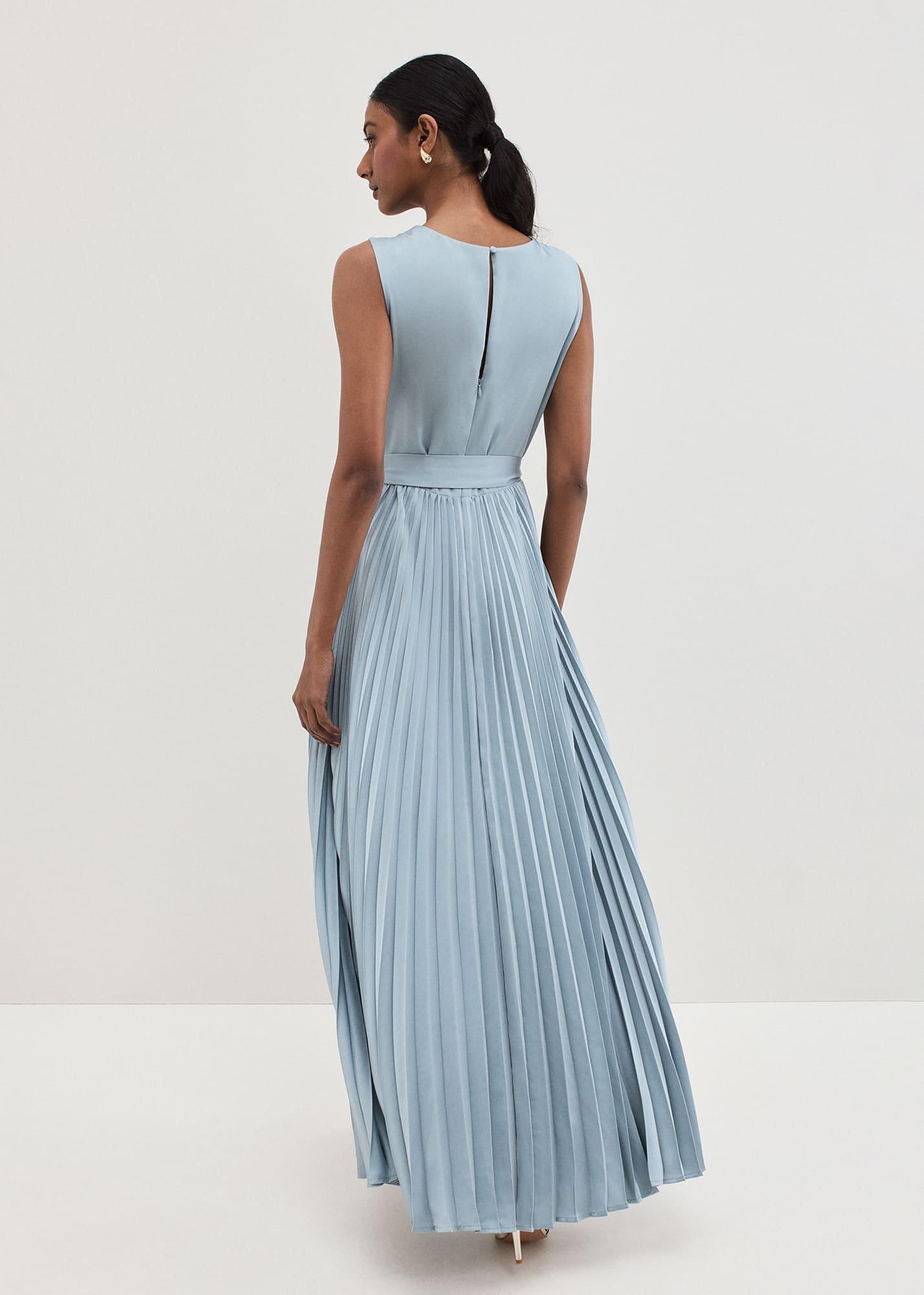 Bonnie Pleated Wrap Satin Maxi Dress