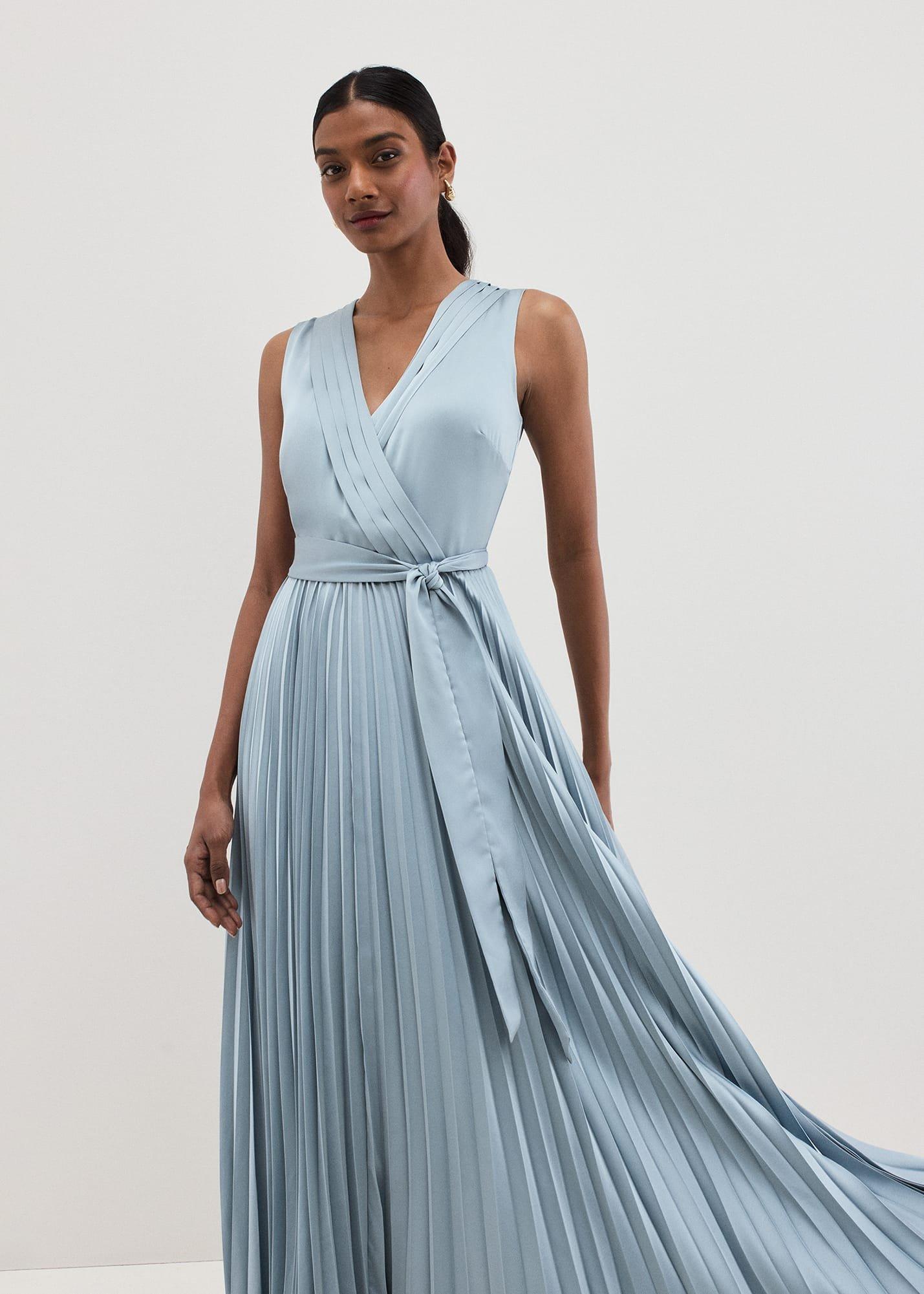 Bonnie Pleated Wrap Satin Maxi Dress