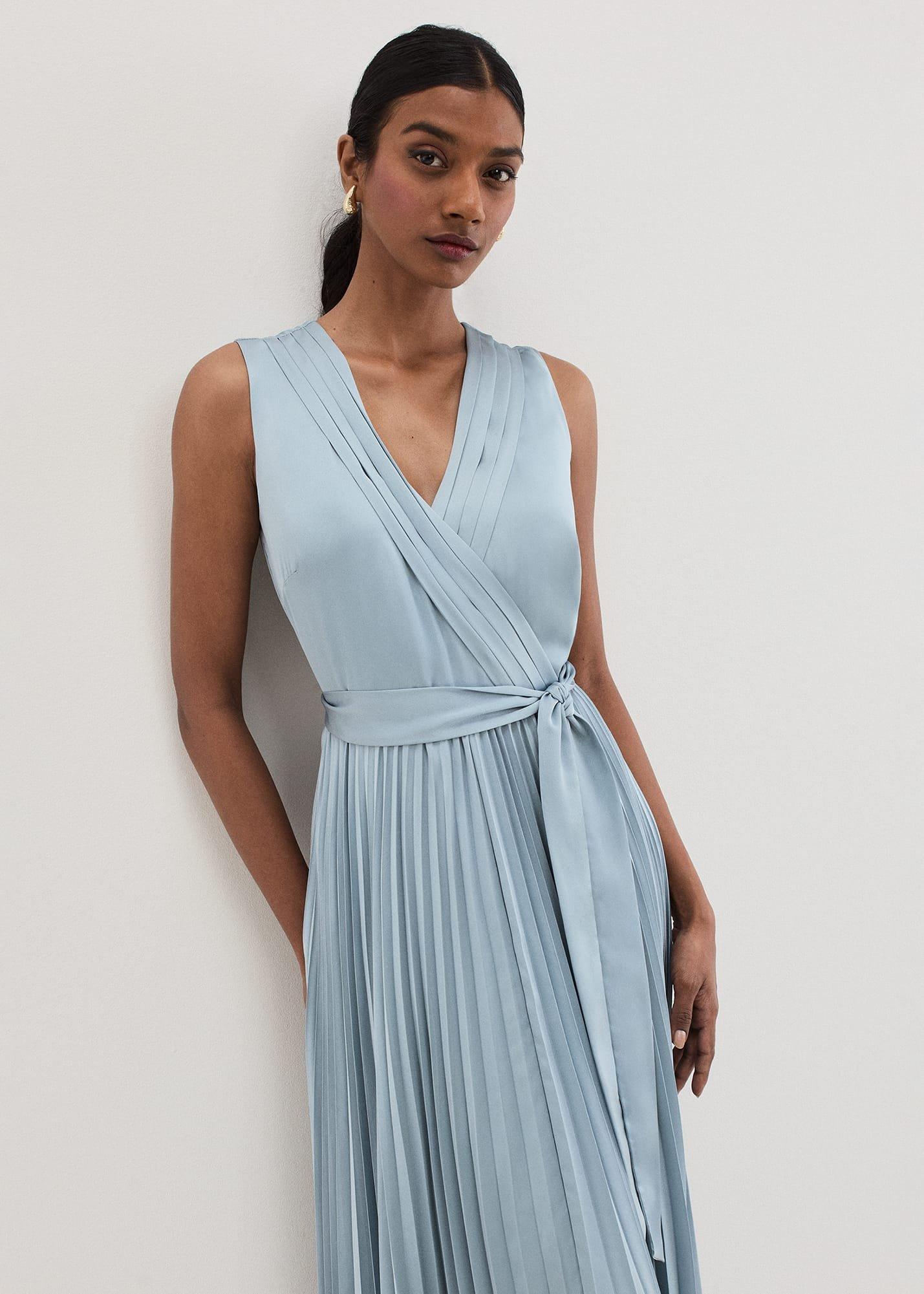 Bonnie Pleated Wrap Satin Maxi Dress