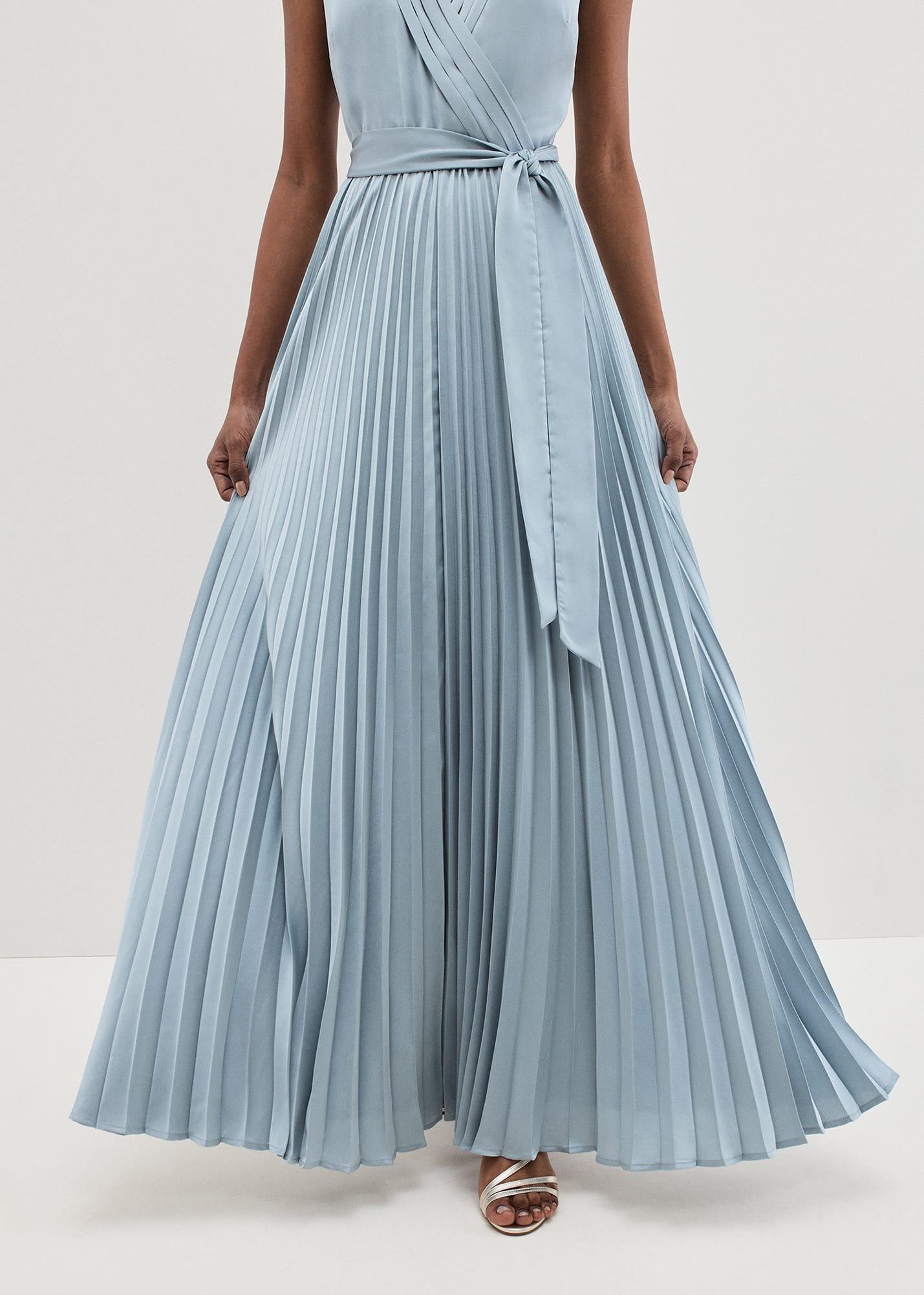 Bonnie Pleated Wrap Satin Maxi Dress