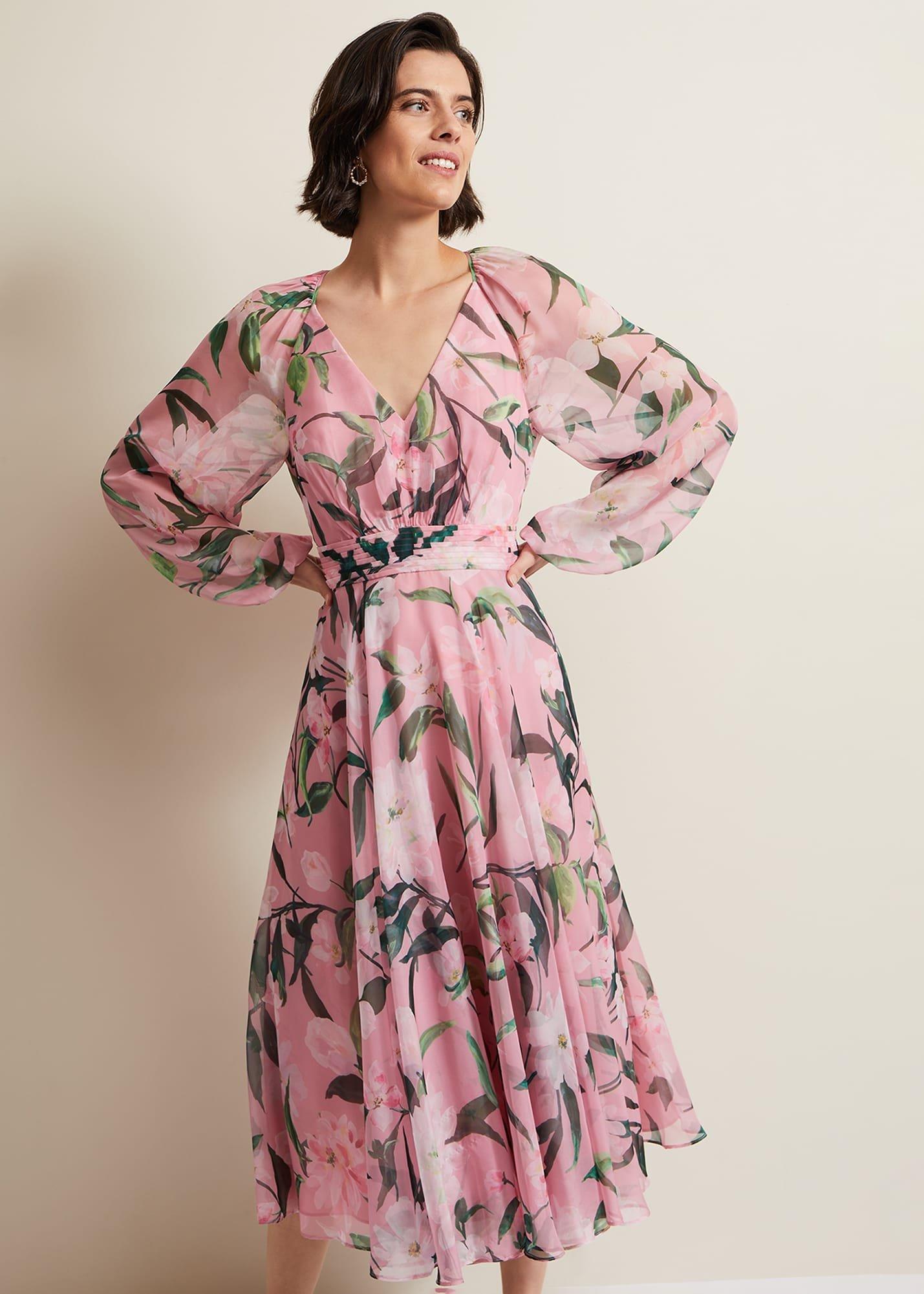 Lina Printed Long Sleeve Midi Dress