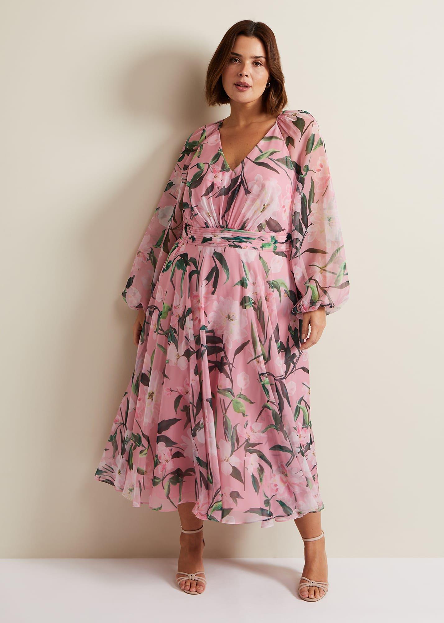 Lina Printed Long Sleeve Midi Dress