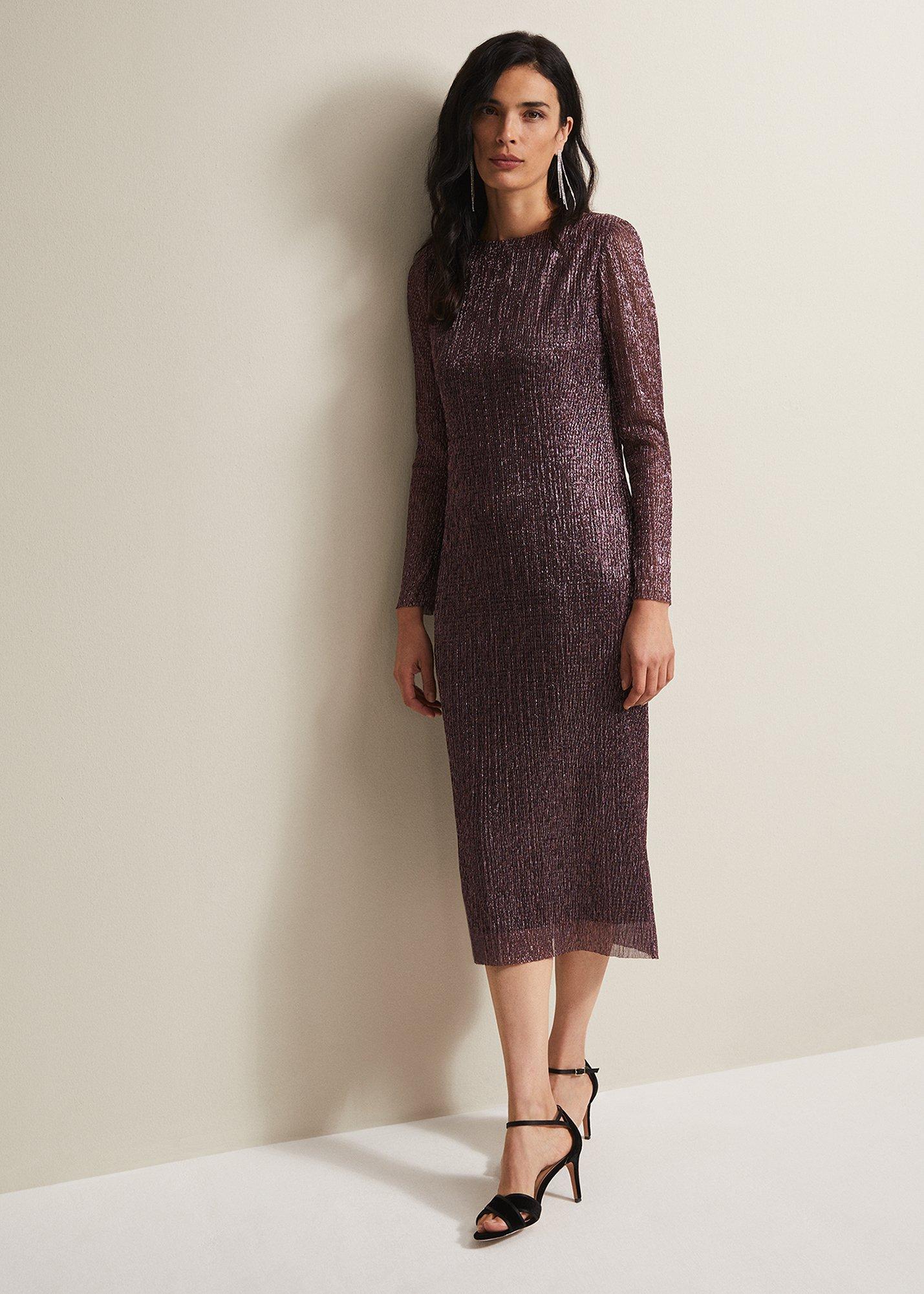 Alix Pink Plisse Midi Dress