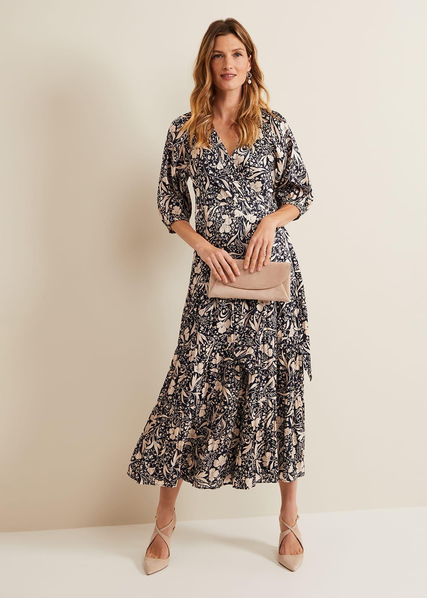 Kezia Satin Floral Wrap Dress