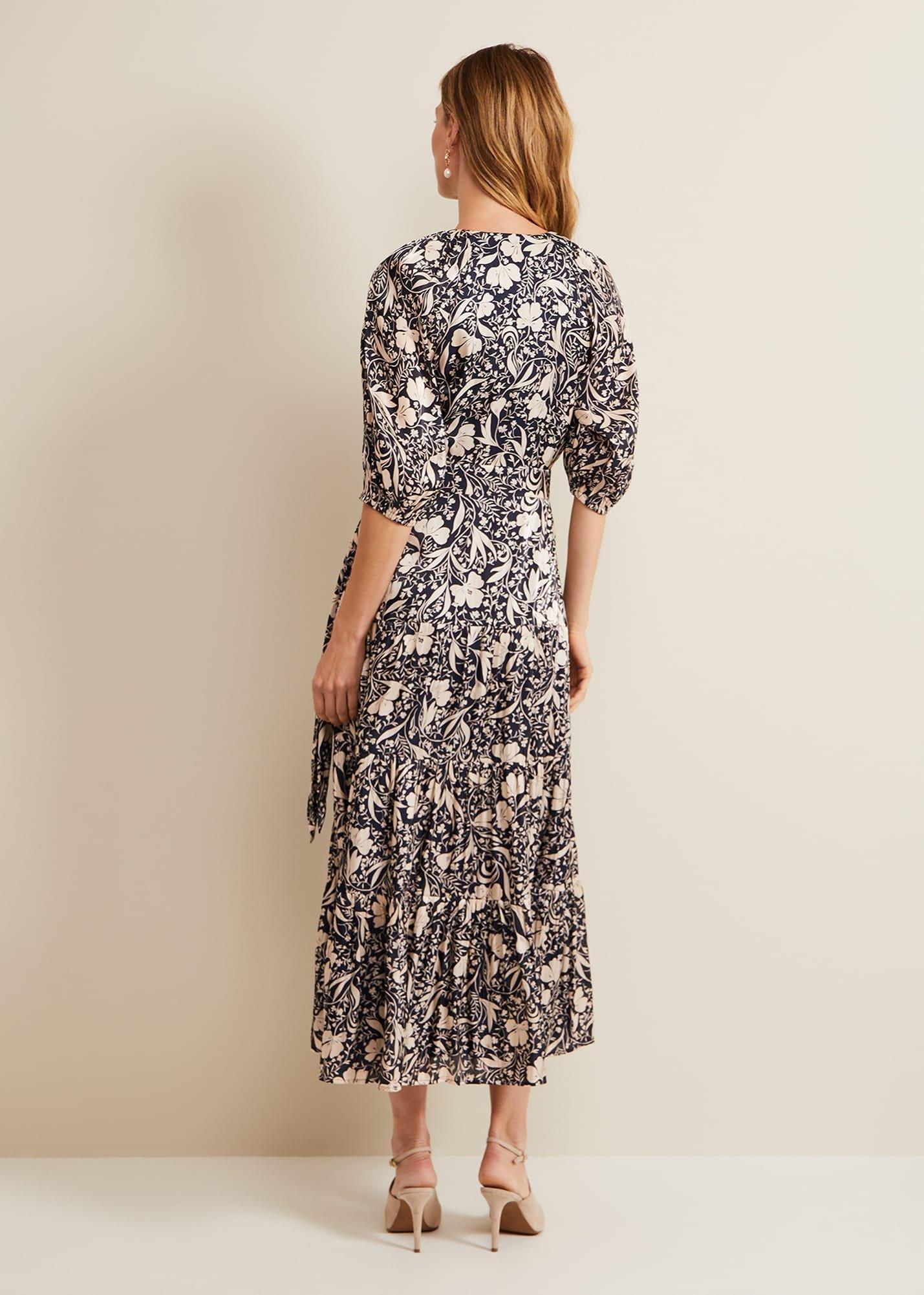 Kezia Satin Floral Wrap Dress