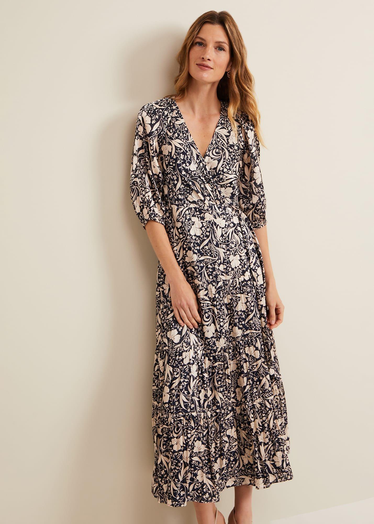 Kezia Satin Floral Wrap Dress