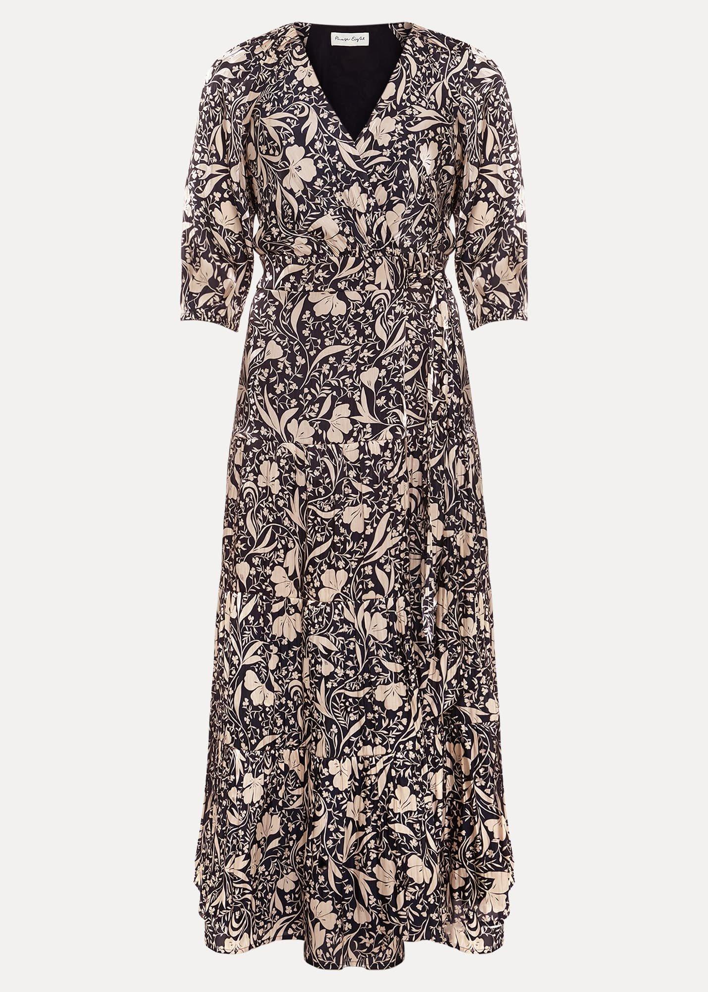 Kezia Satin Floral Wrap Dress