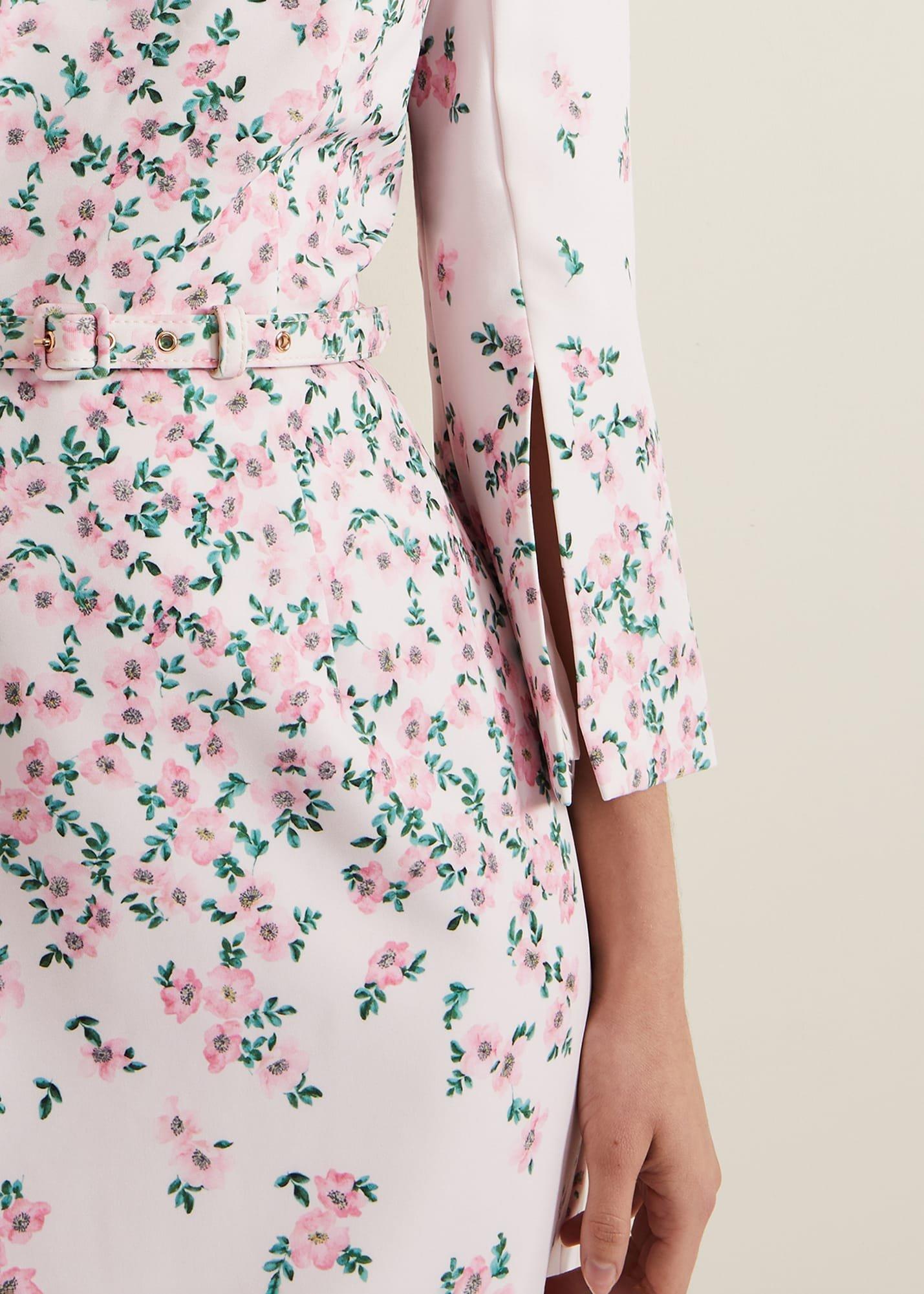 Giovanna Floral Belted Split Sleeve Dress
