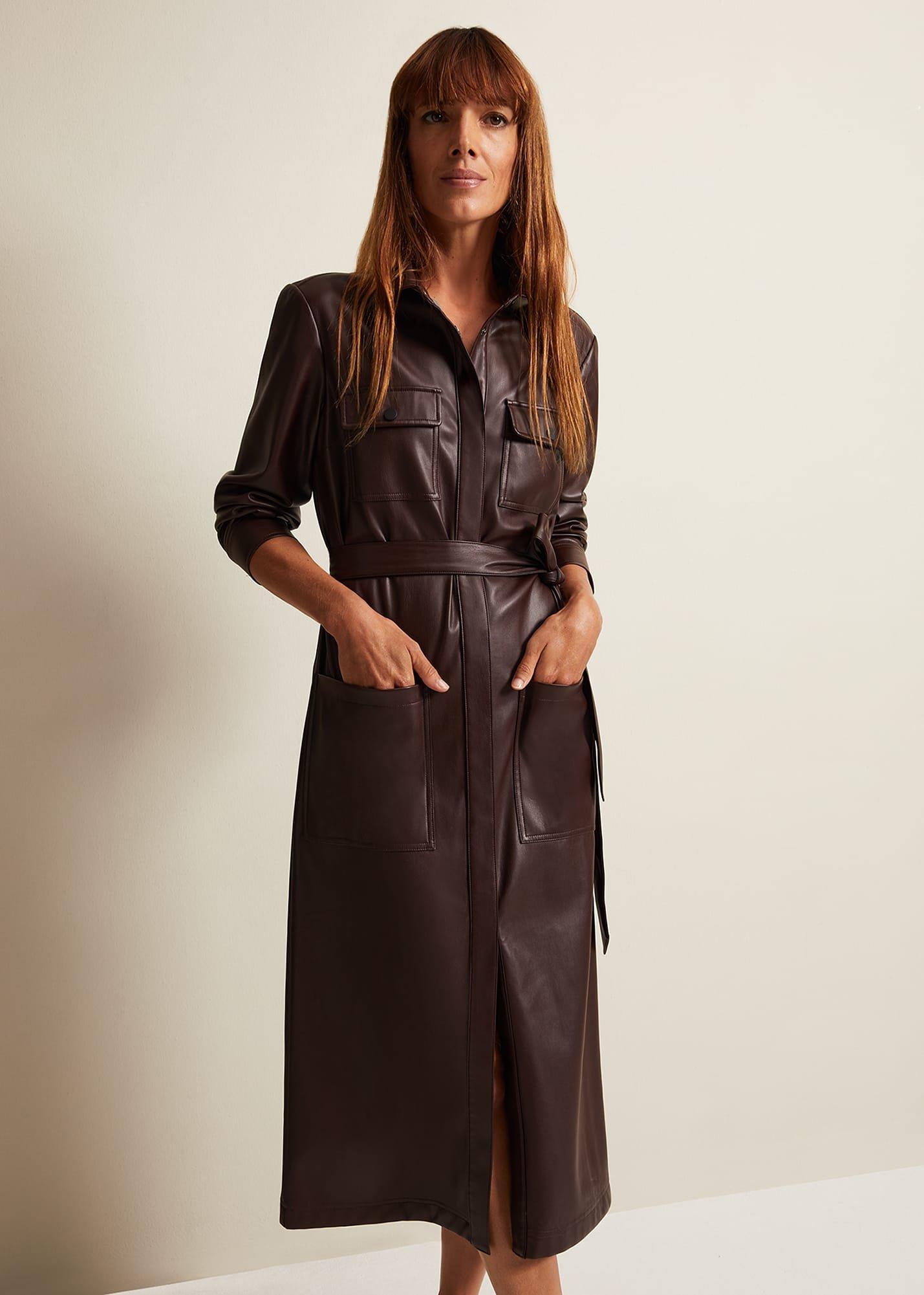 Dila Faux Leather Shirt Midi Dress