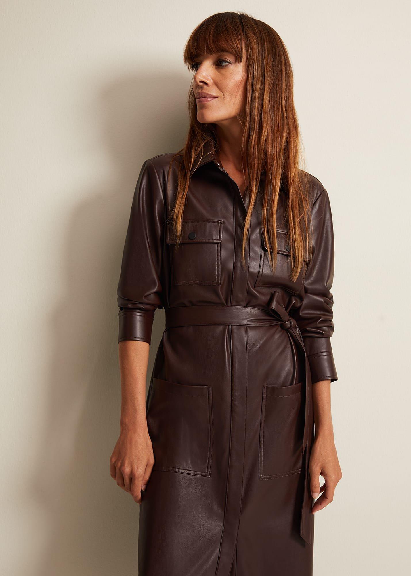 Dila Faux Leather Shirt Midi Dress