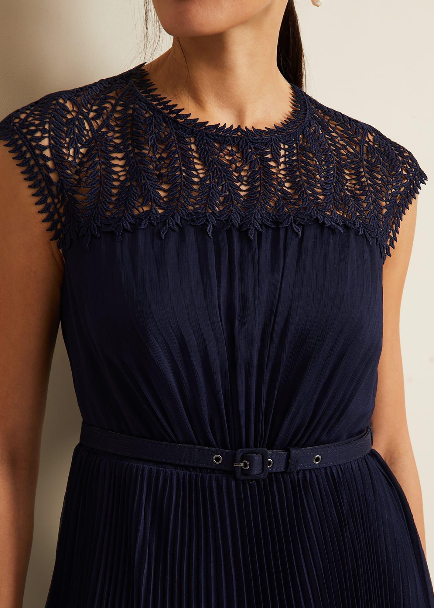 Makaela Pleat Embroidered Dress