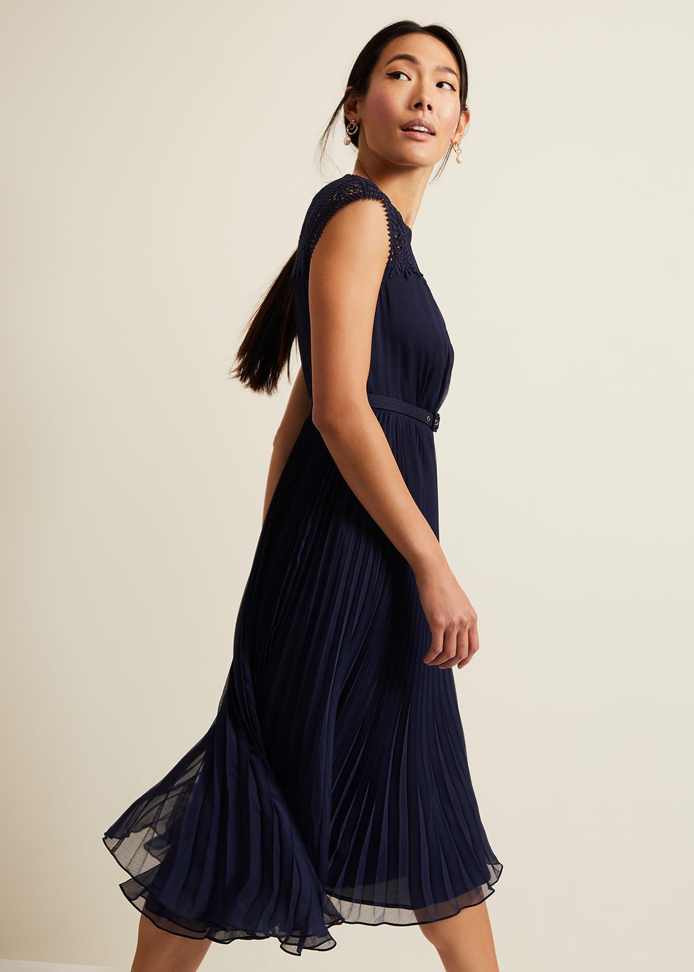 Makaela Pleat Embroidered Dress