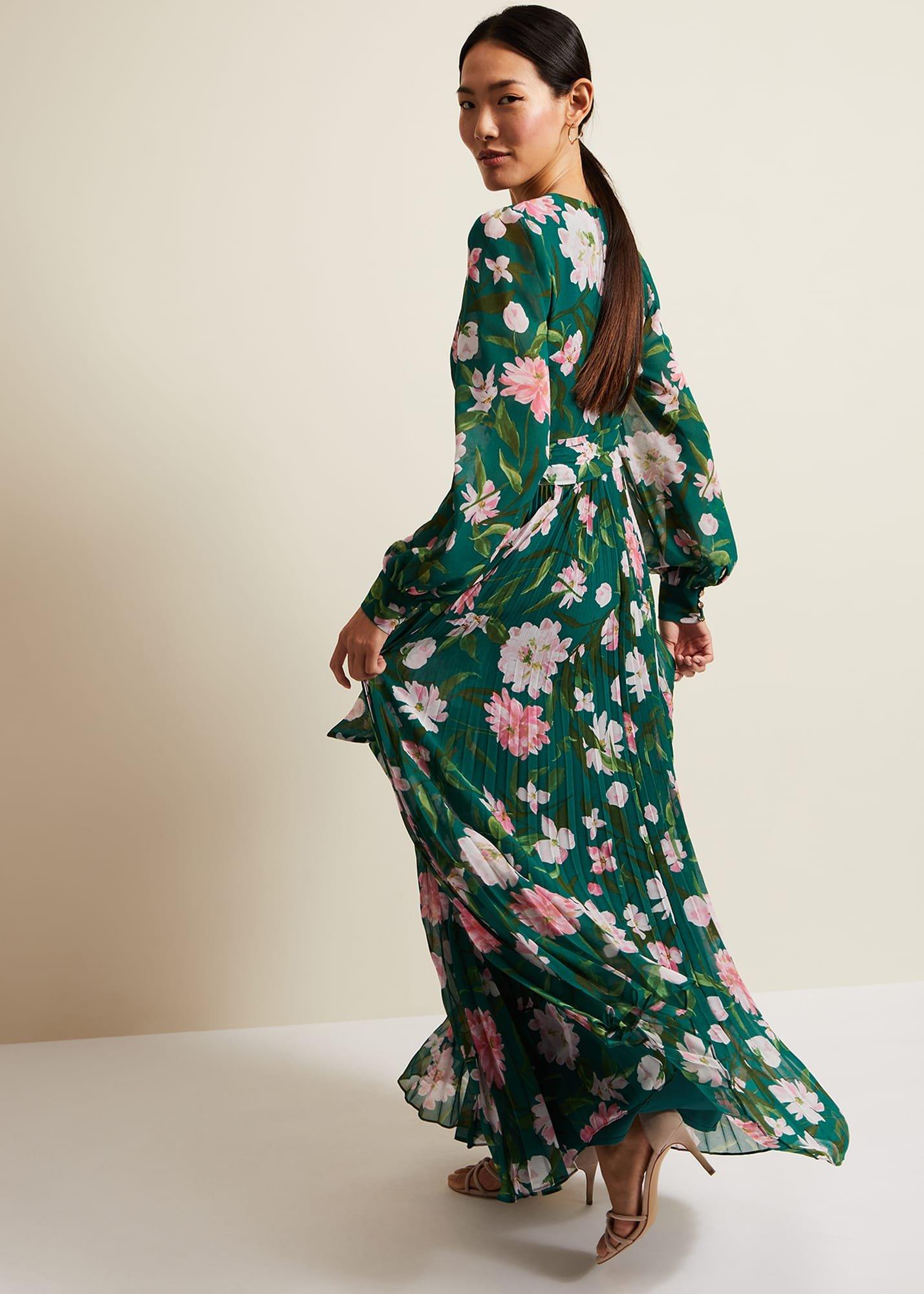 Rosa Floral Pleat Maxi Dress