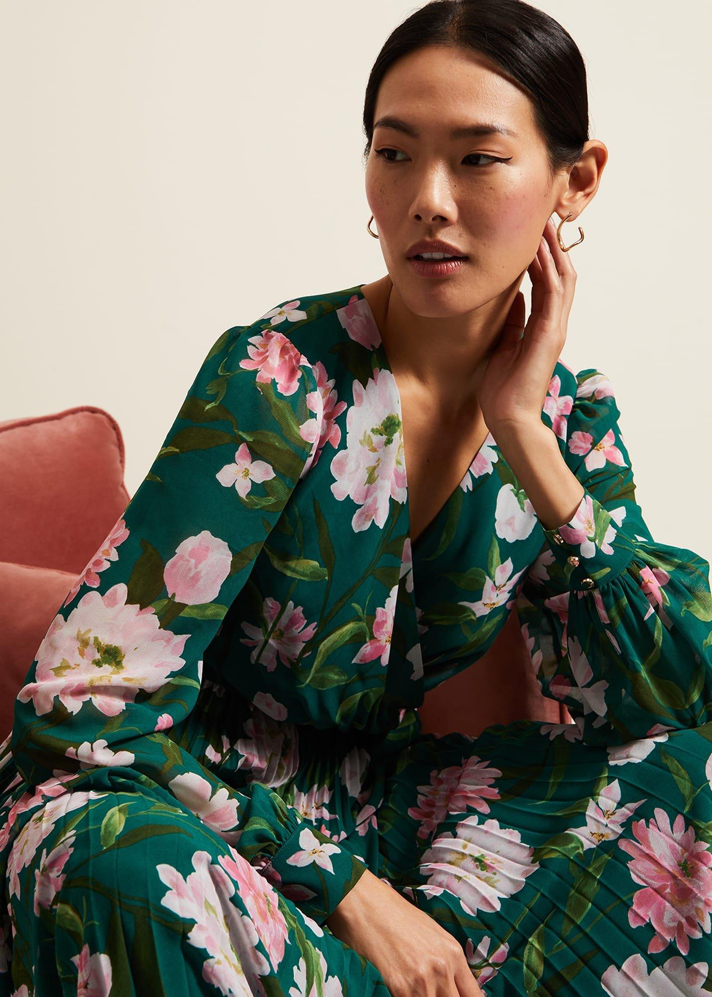 Rosa Floral Pleat Maxi Dress