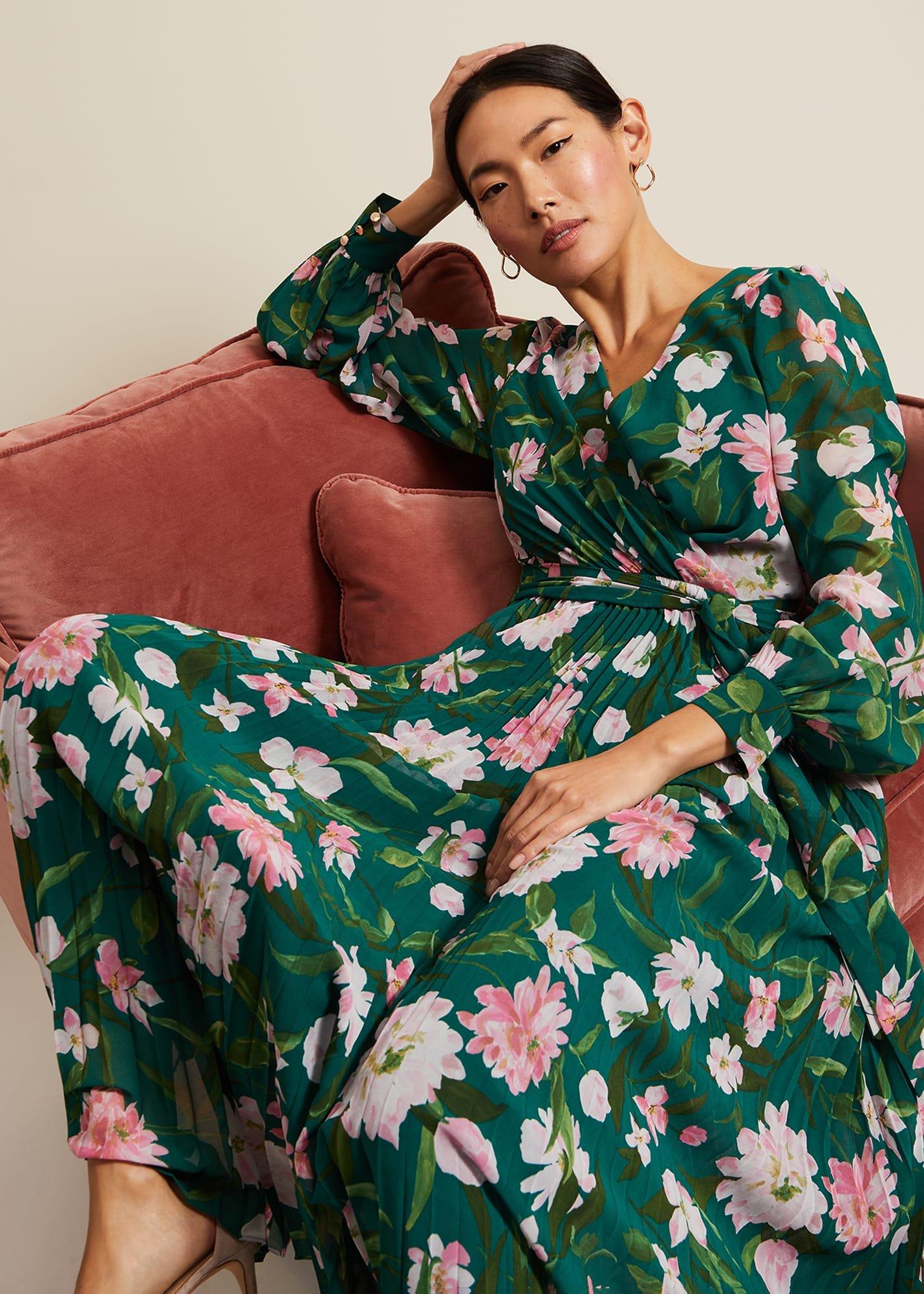 Rosa Floral Pleat Maxi Dress