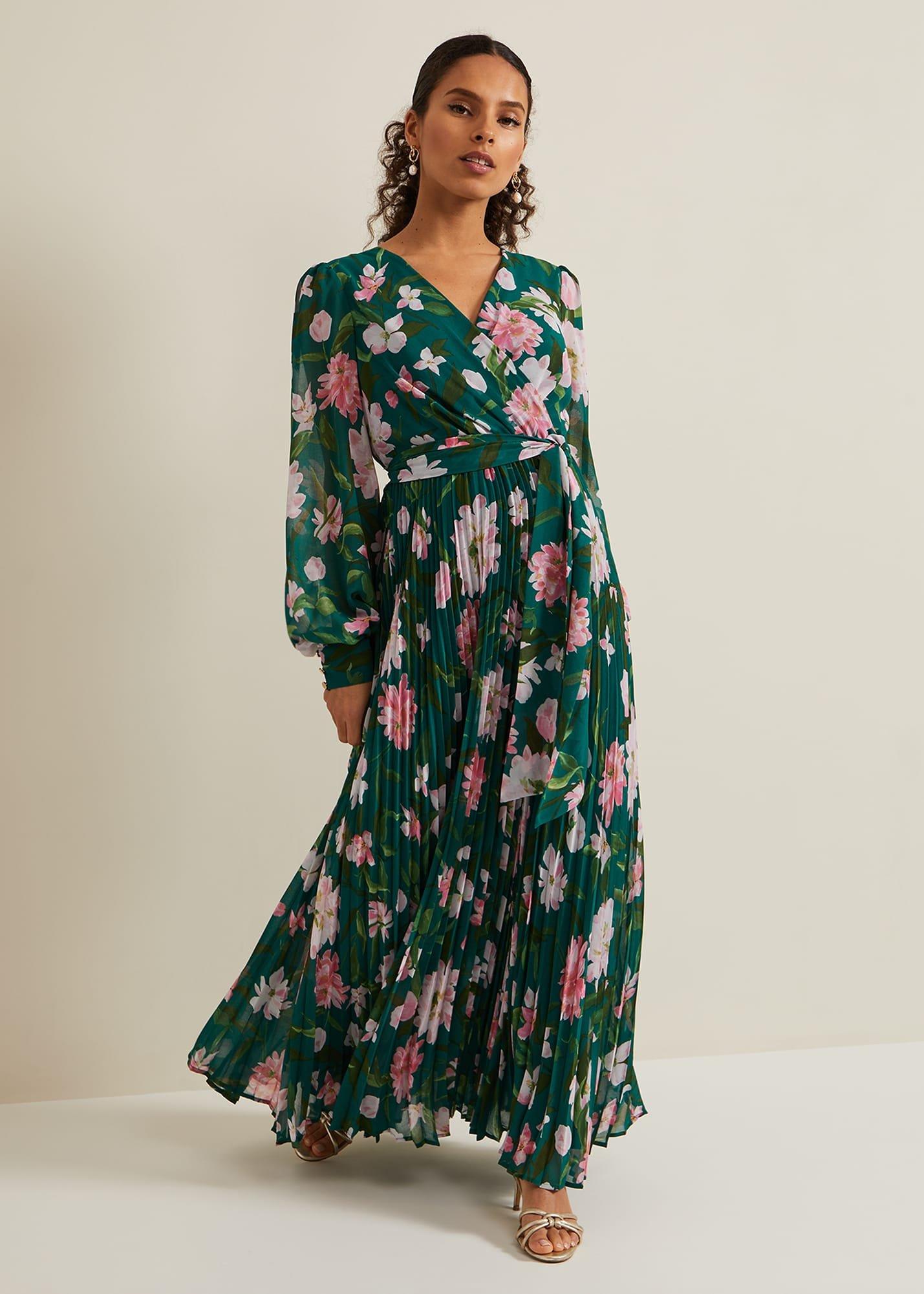Petite Rosa Floral Pleat Maxi Dress