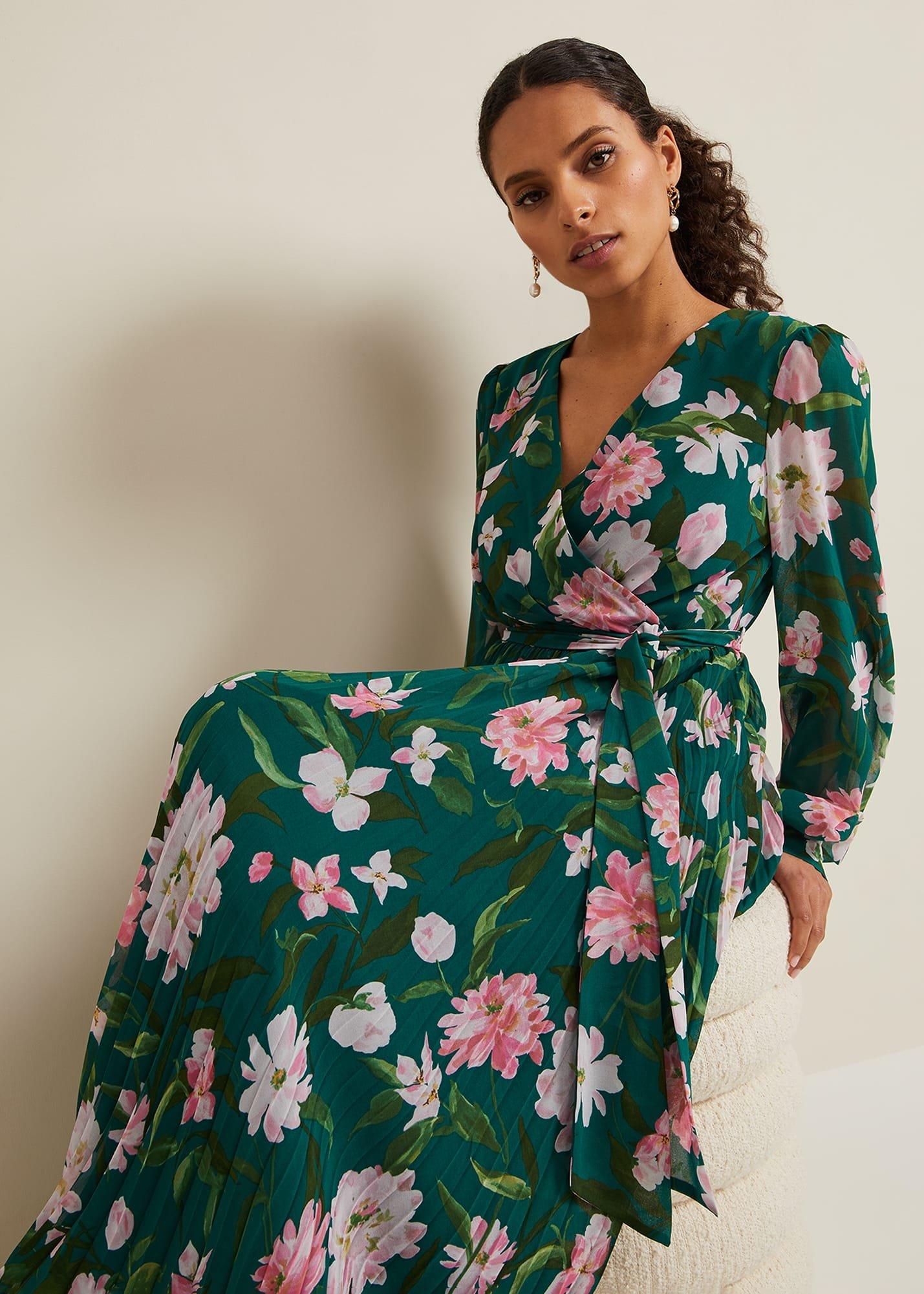 Petite Rosa Floral Pleat Maxi Dress