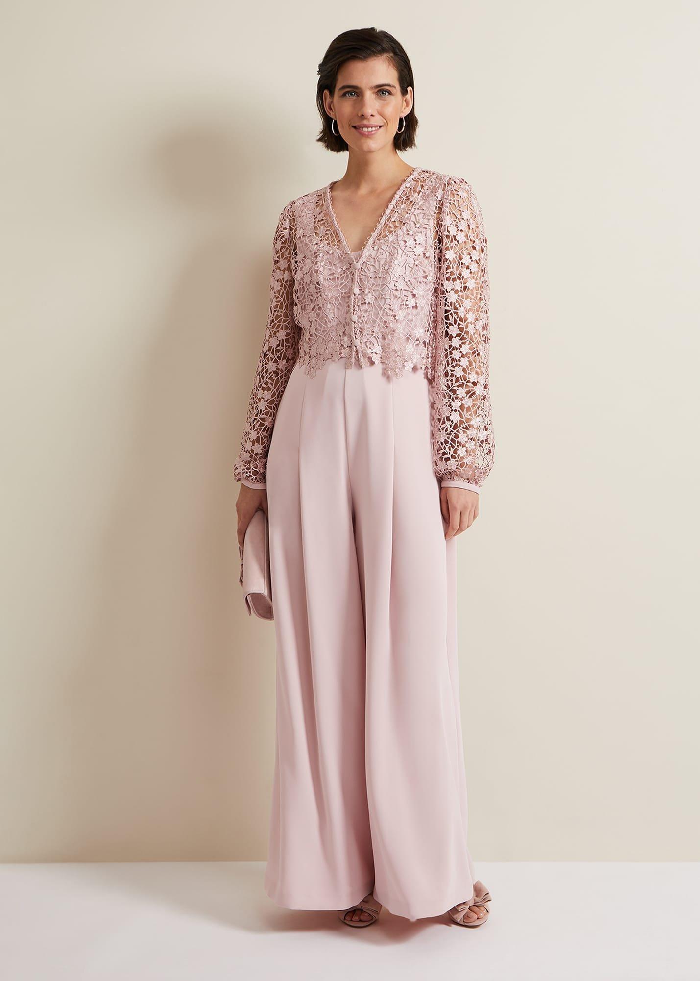 Mariposa Pale Pink Lace Jumpsuit