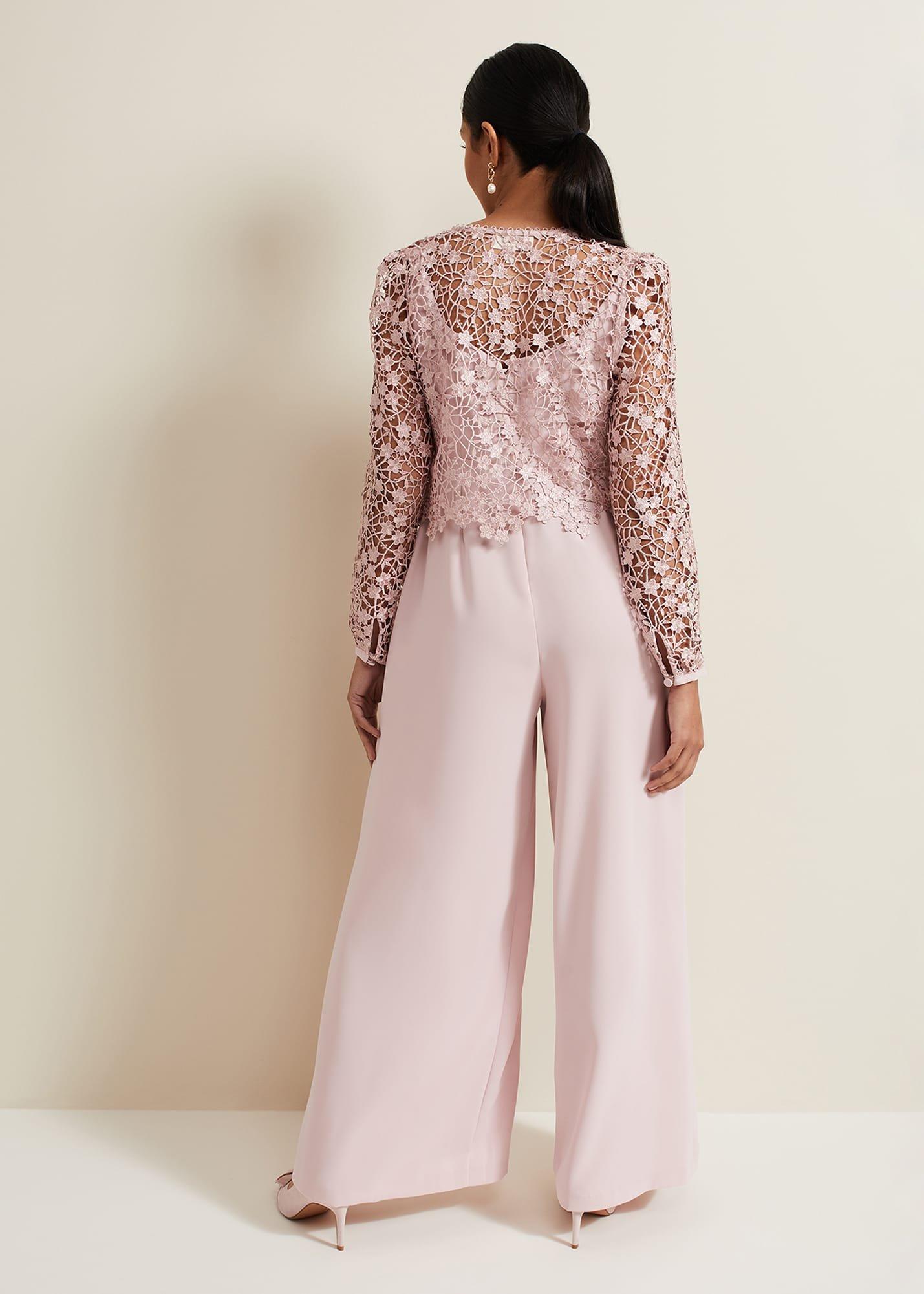 Petite Mariposa Pale Pink Lace Jumpsuit