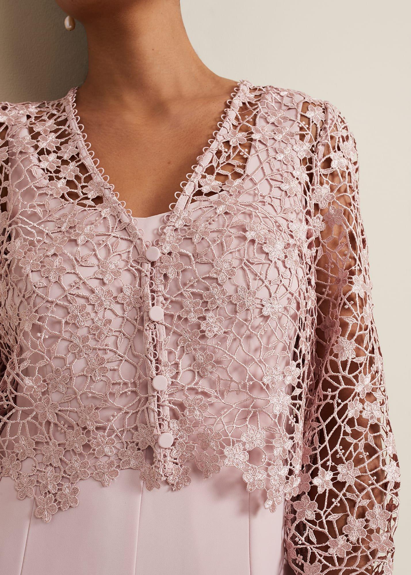 Petite Mariposa Pale Pink Lace Jumpsuit