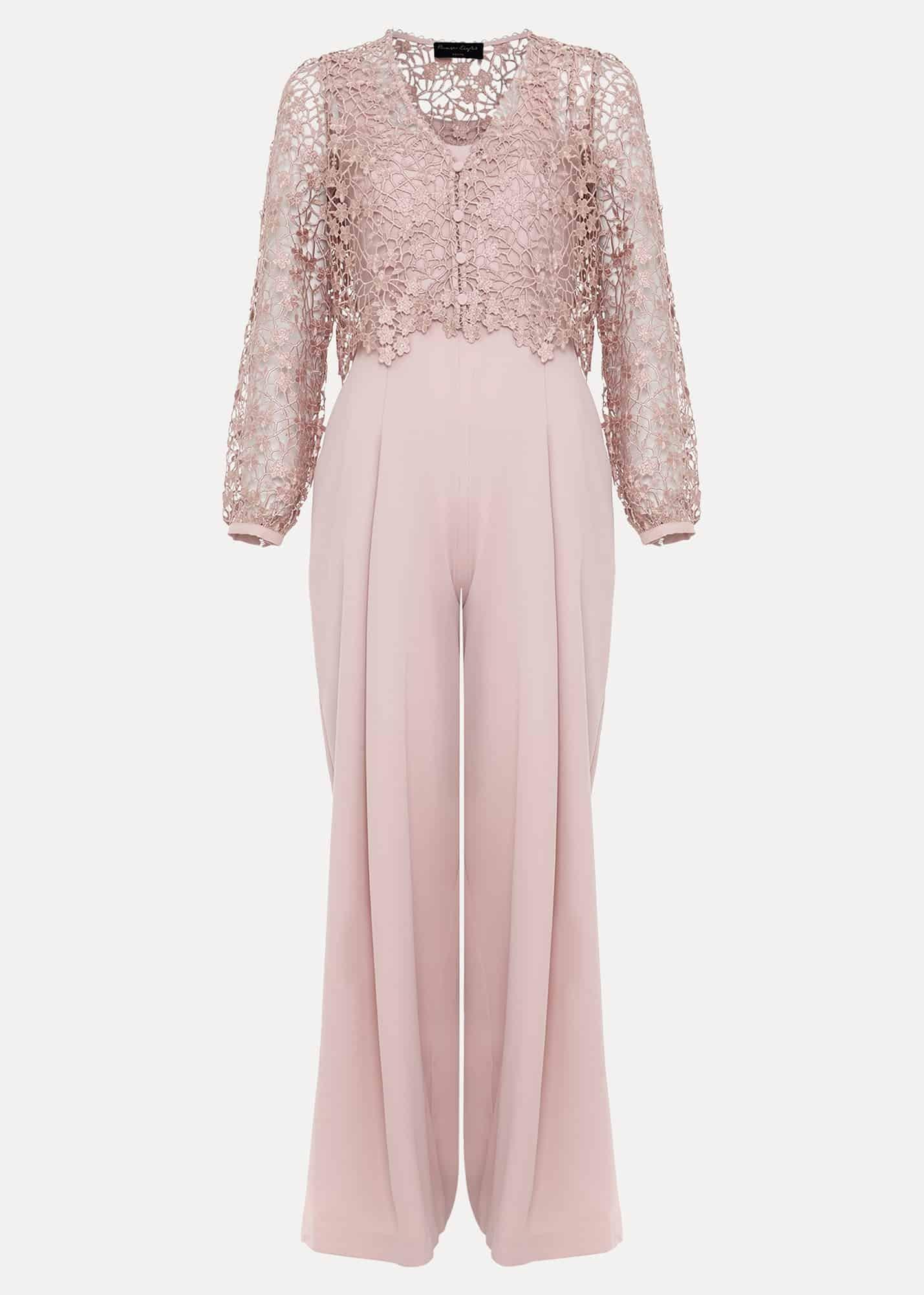 Petite Mariposa Pale Pink Lace Jumpsuit