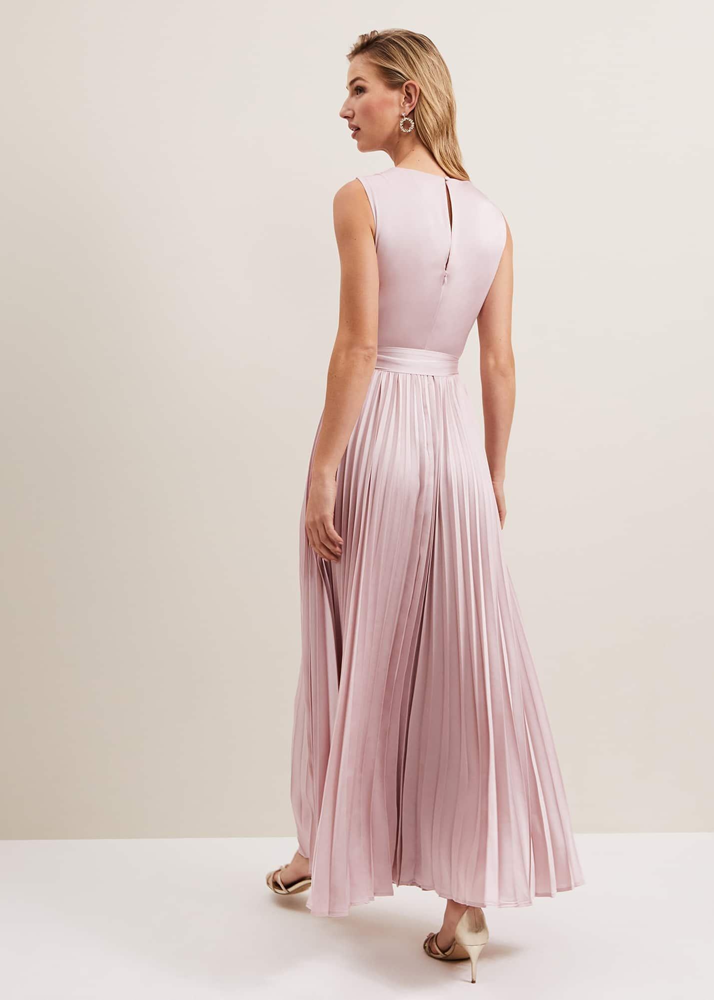 Bonnie Pleat Wrap Satin Maxi Dress