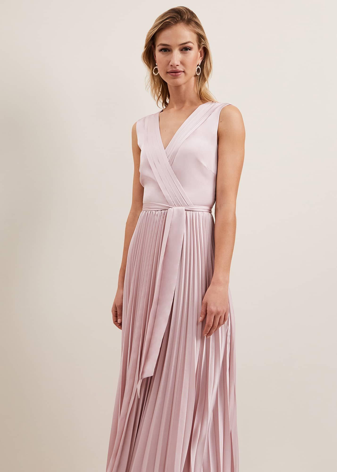 Bonnie Pleat Wrap Satin Maxi Dress