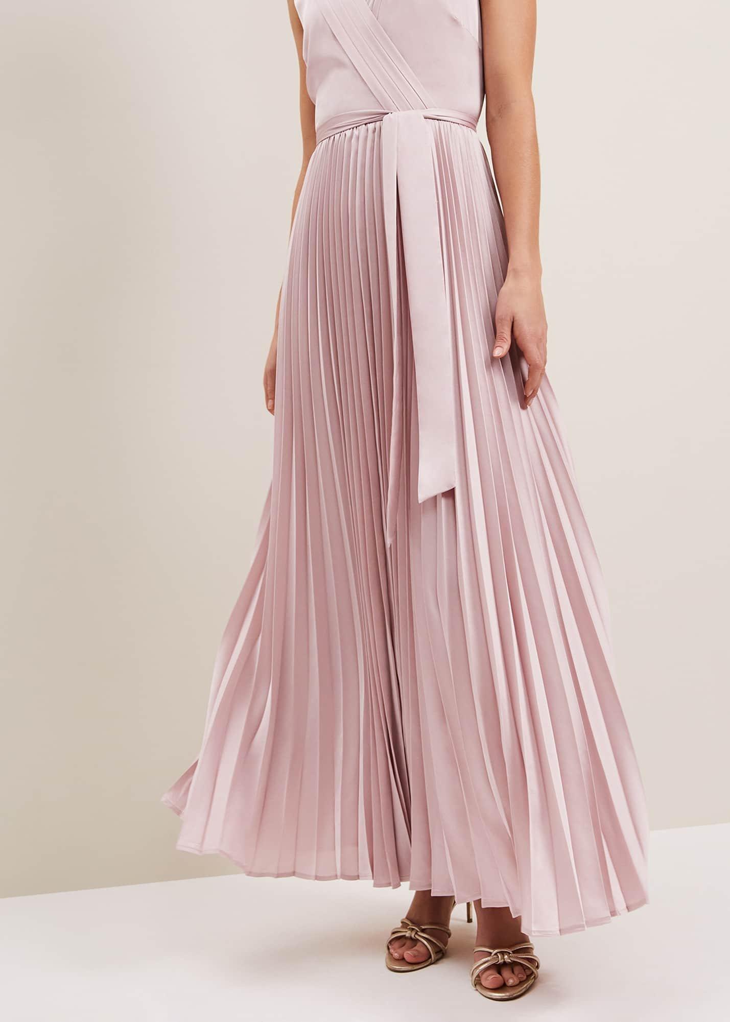 Bonnie Pleat Wrap Satin Maxi Dress