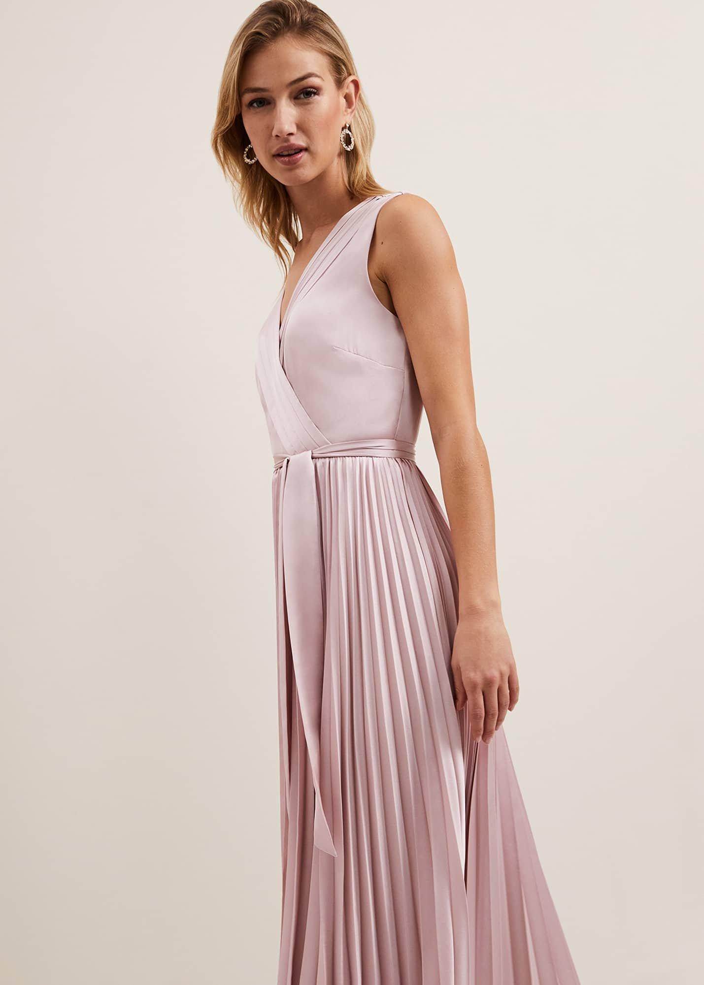 Bonnie Pleated Wrap Satin Maxi Dress