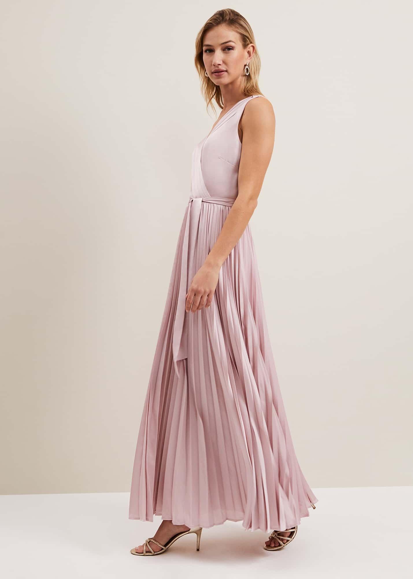 Bonnie Pleat Wrap Satin Maxi Dress