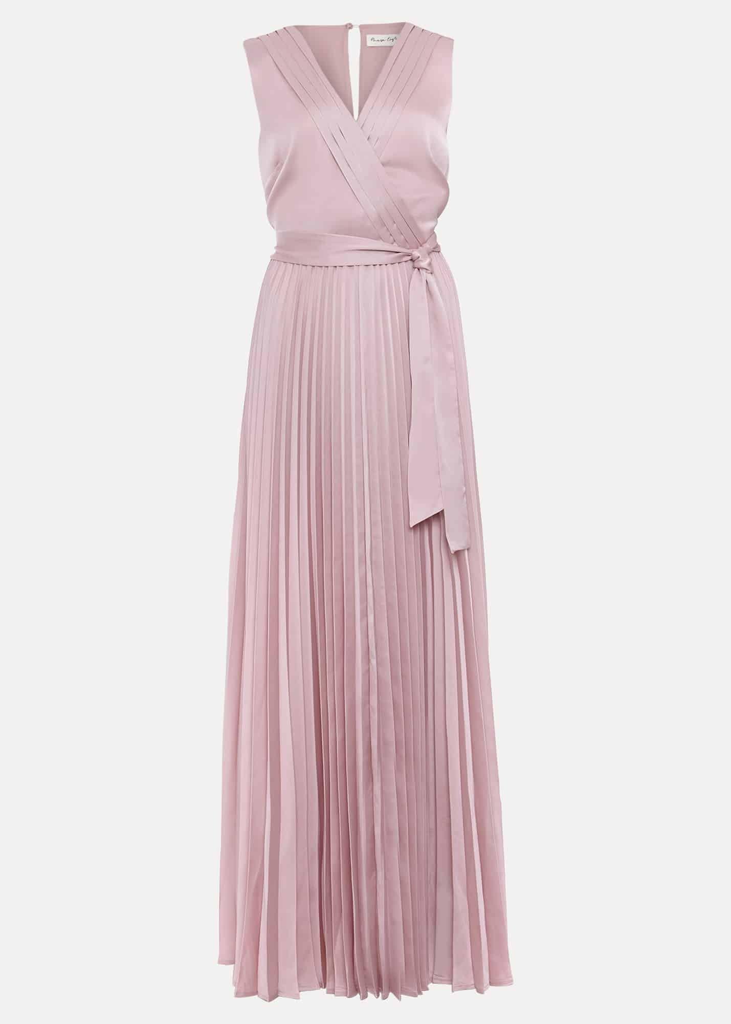 Bonnie Pleat Wrap Satin Maxi Dress