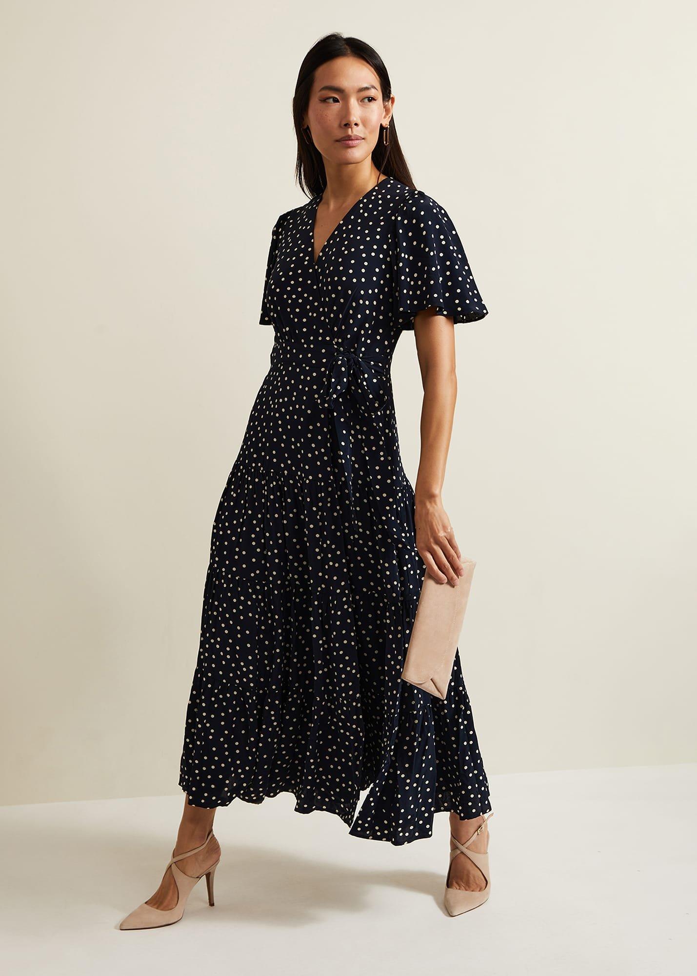  Jenna Black Spot Wrap Midaxi Dress