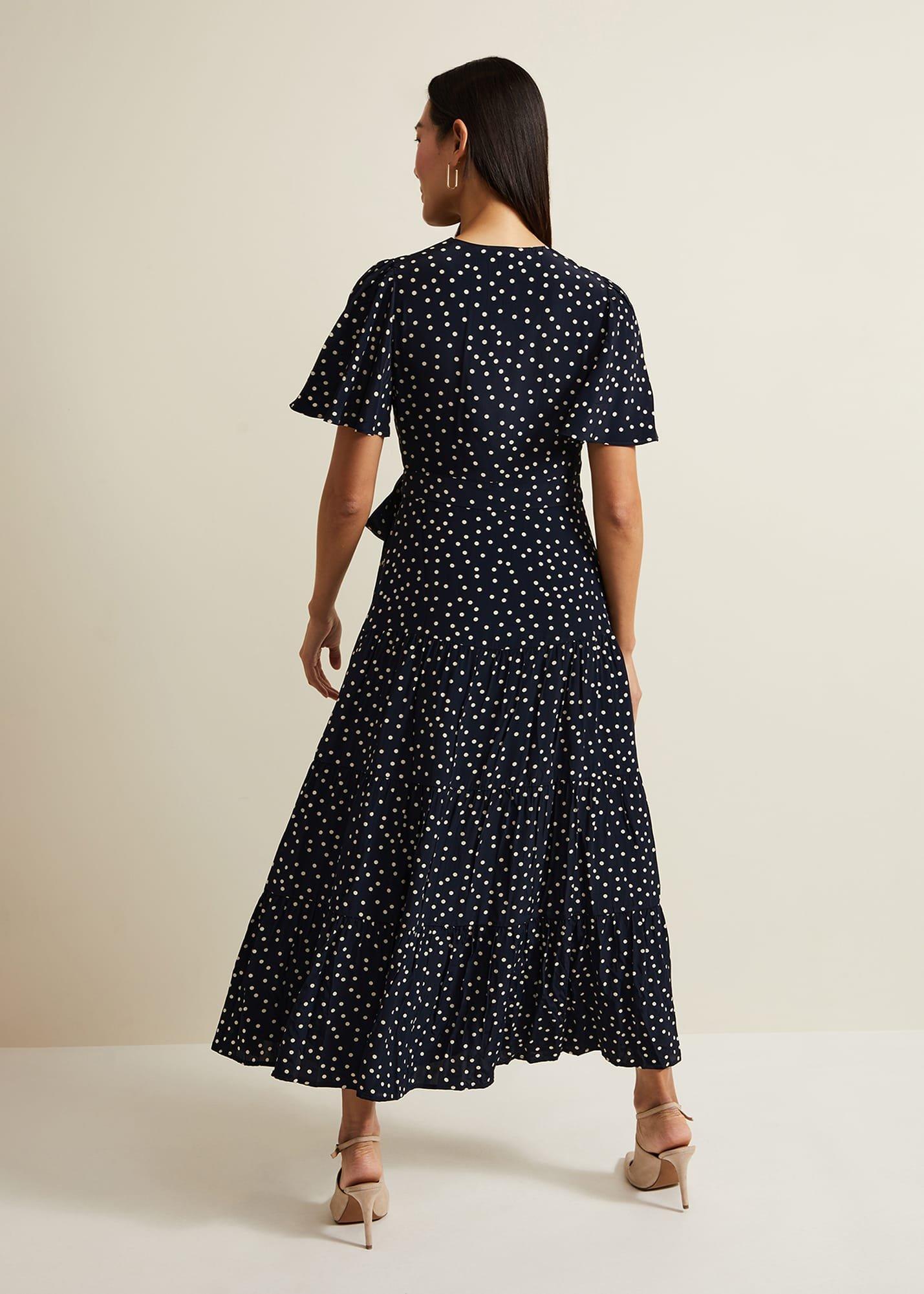  Jenna Black Spot Wrap Midaxi Dress