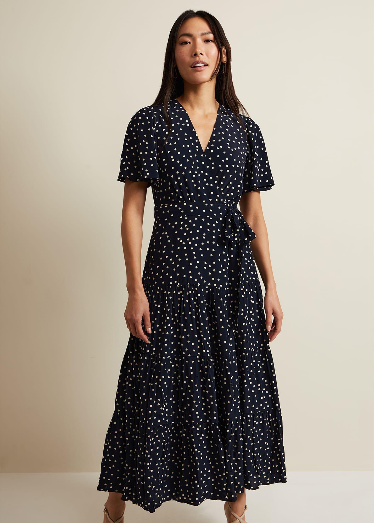  Jenna Black Spot Wrap Midaxi Dress