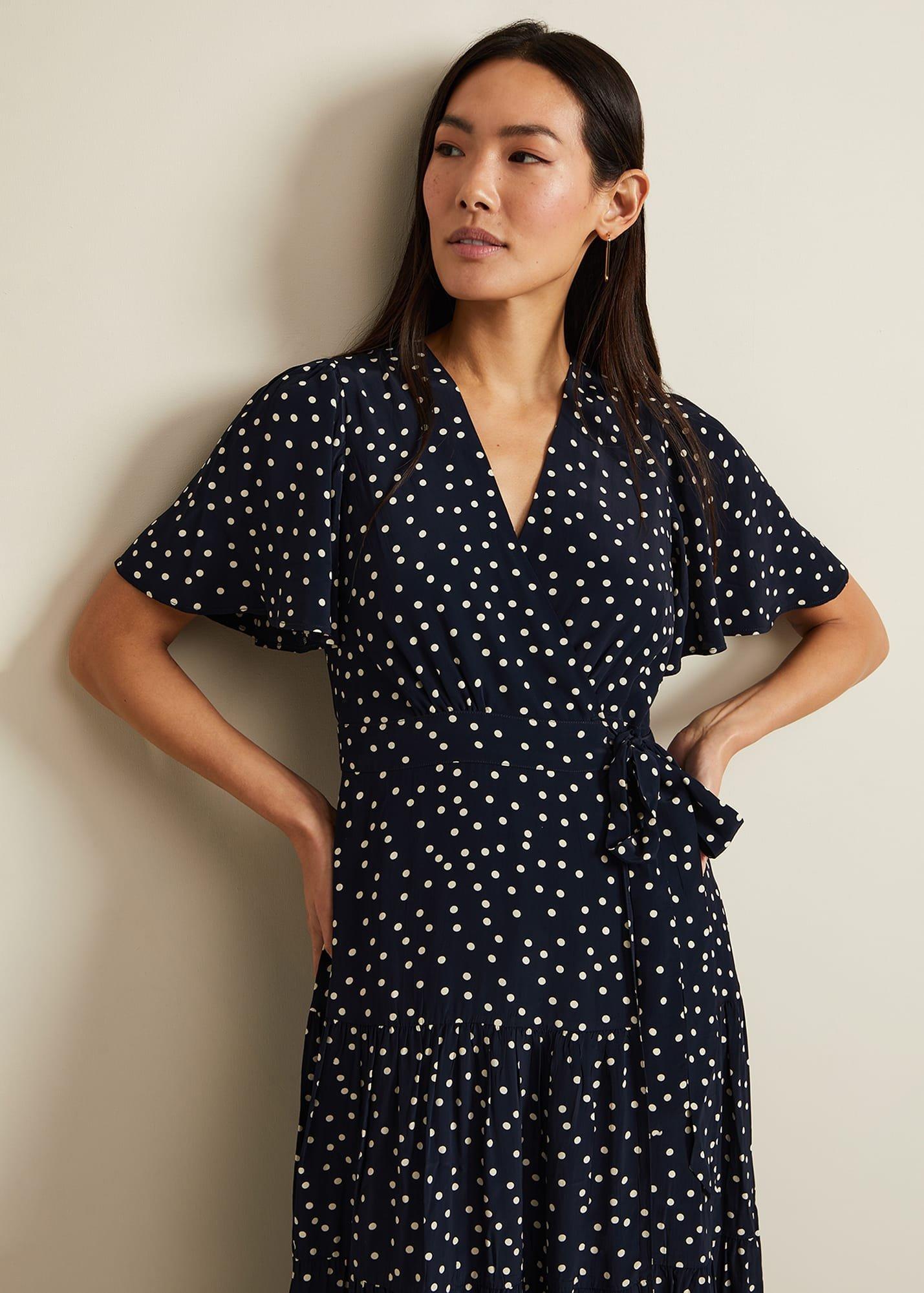  Jenna Black Spot Wrap Midaxi Dress