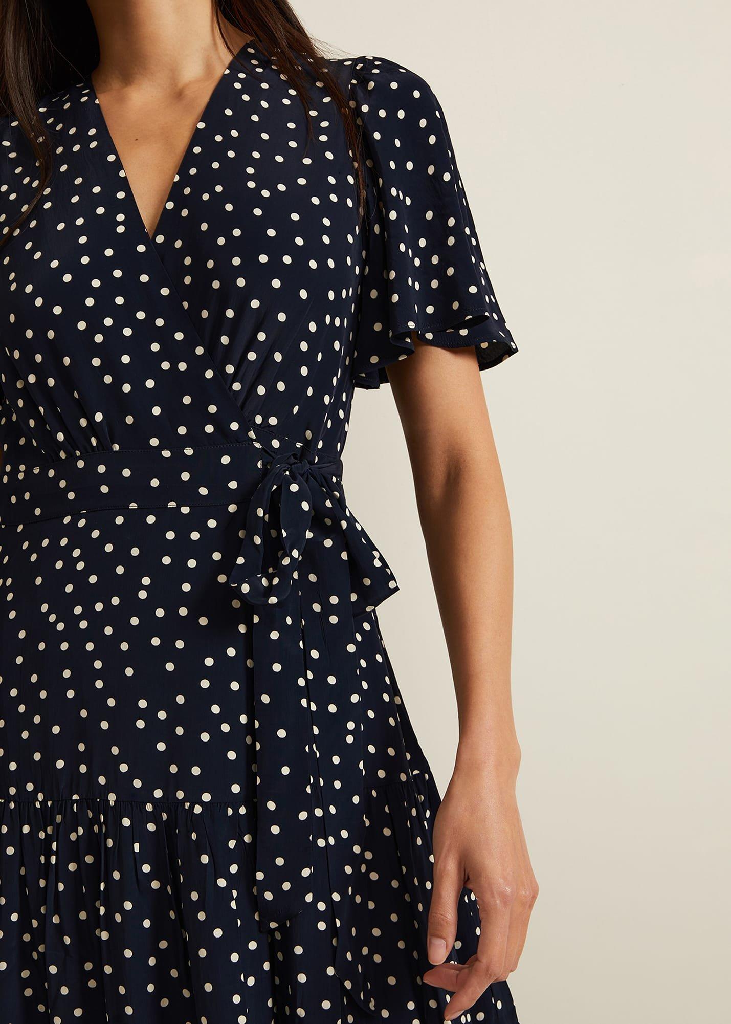  Jenna Black Spot Wrap Midaxi Dress