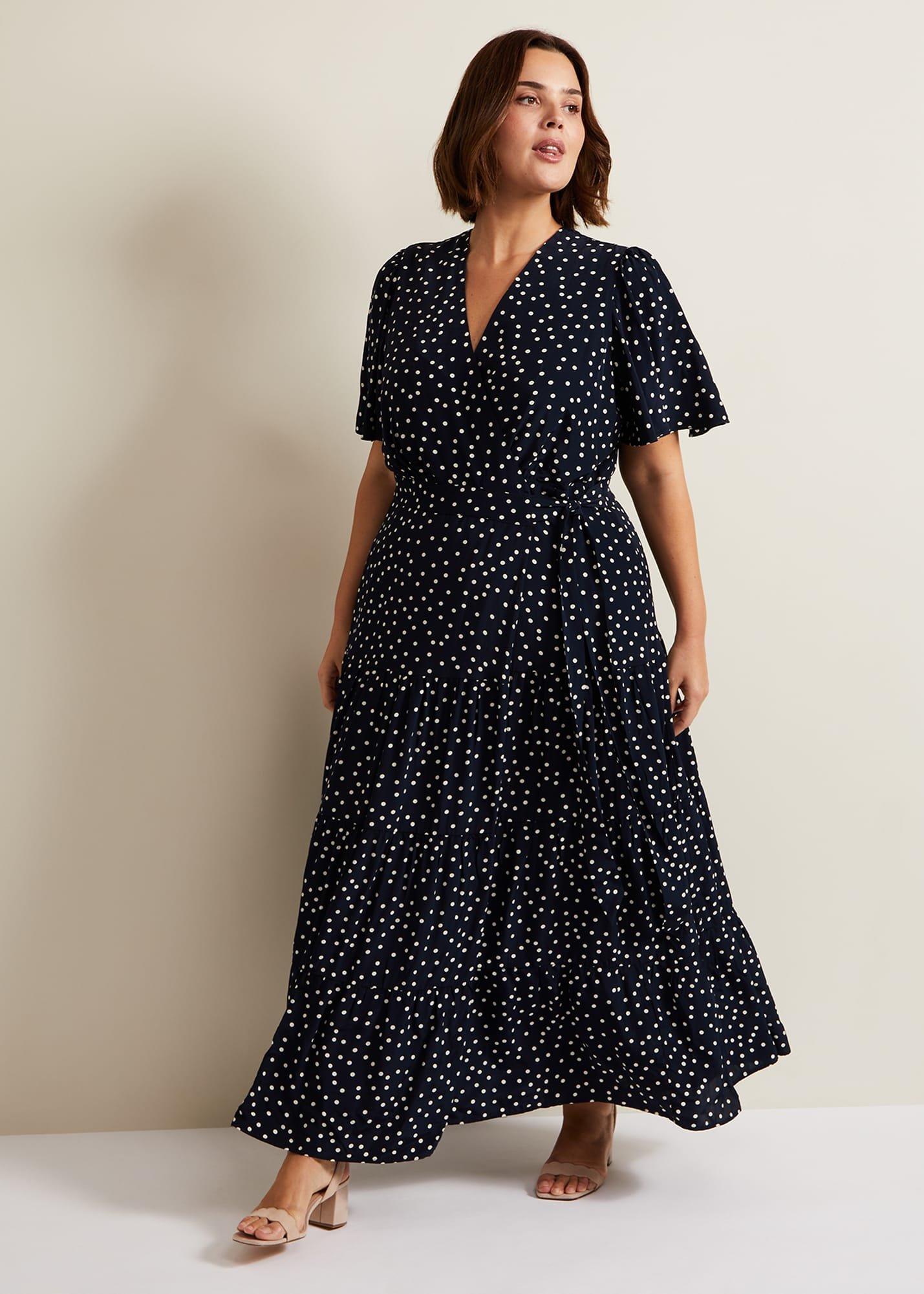  Jenna Black Spot Wrap Midaxi Dress