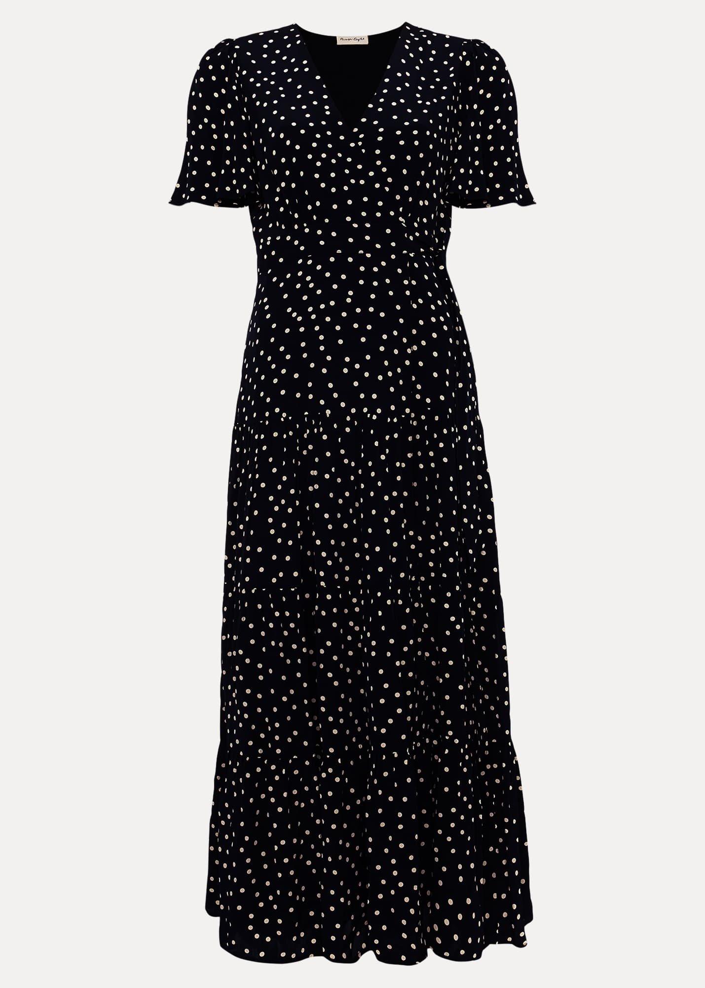  Jenna Black Spot Wrap Midaxi Dress