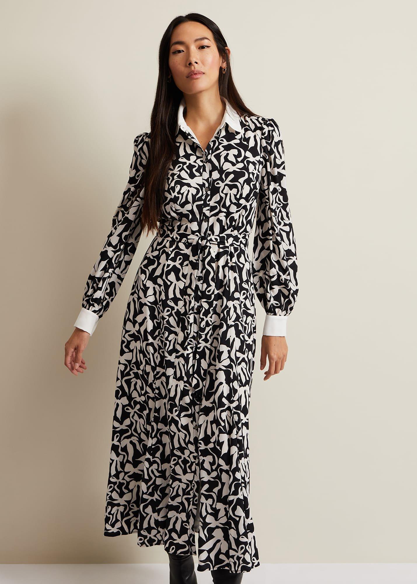Bonnie Black Bow Shirt Midi Dress