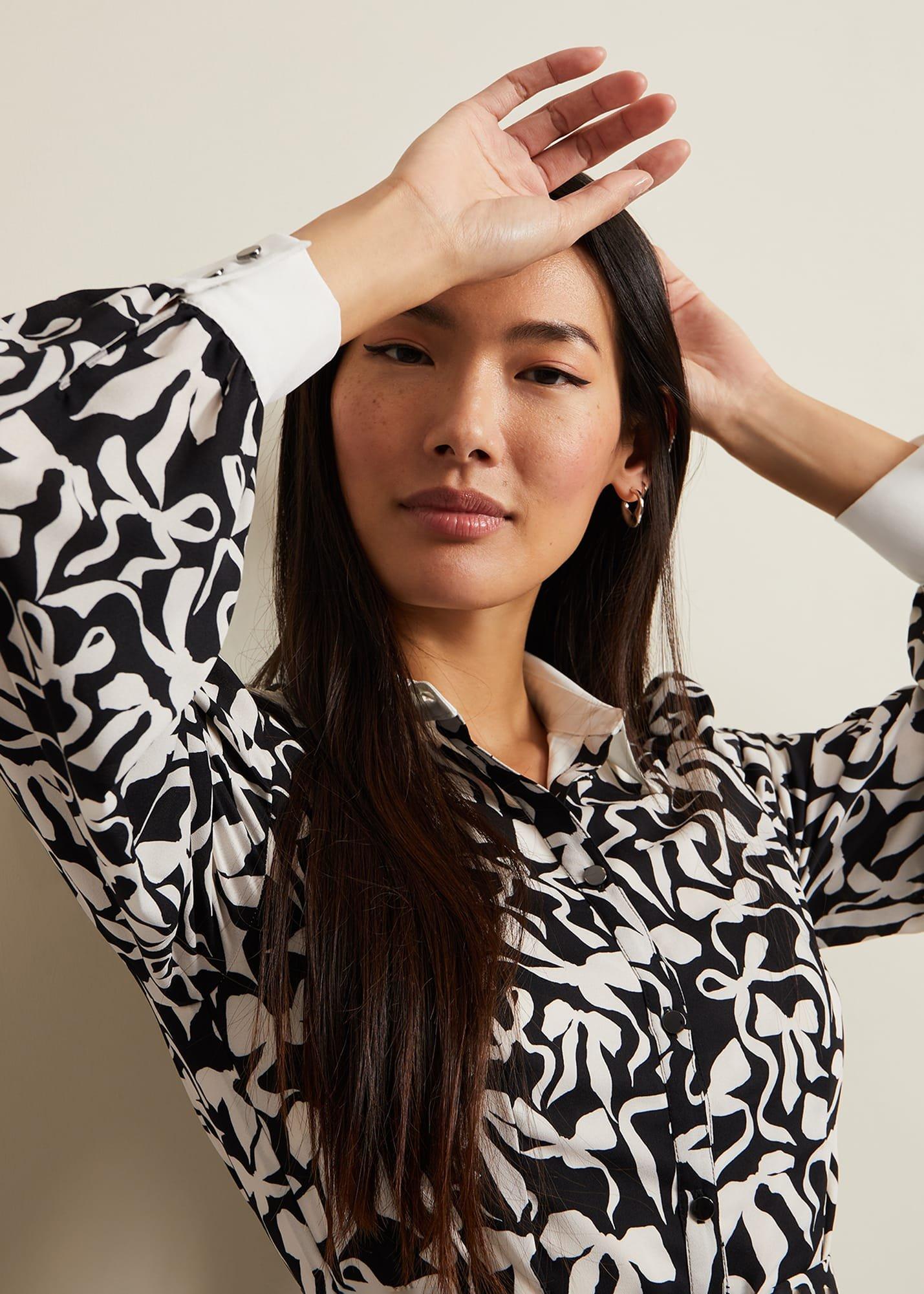 Bonnie Black Bow Shirt Midi Dress