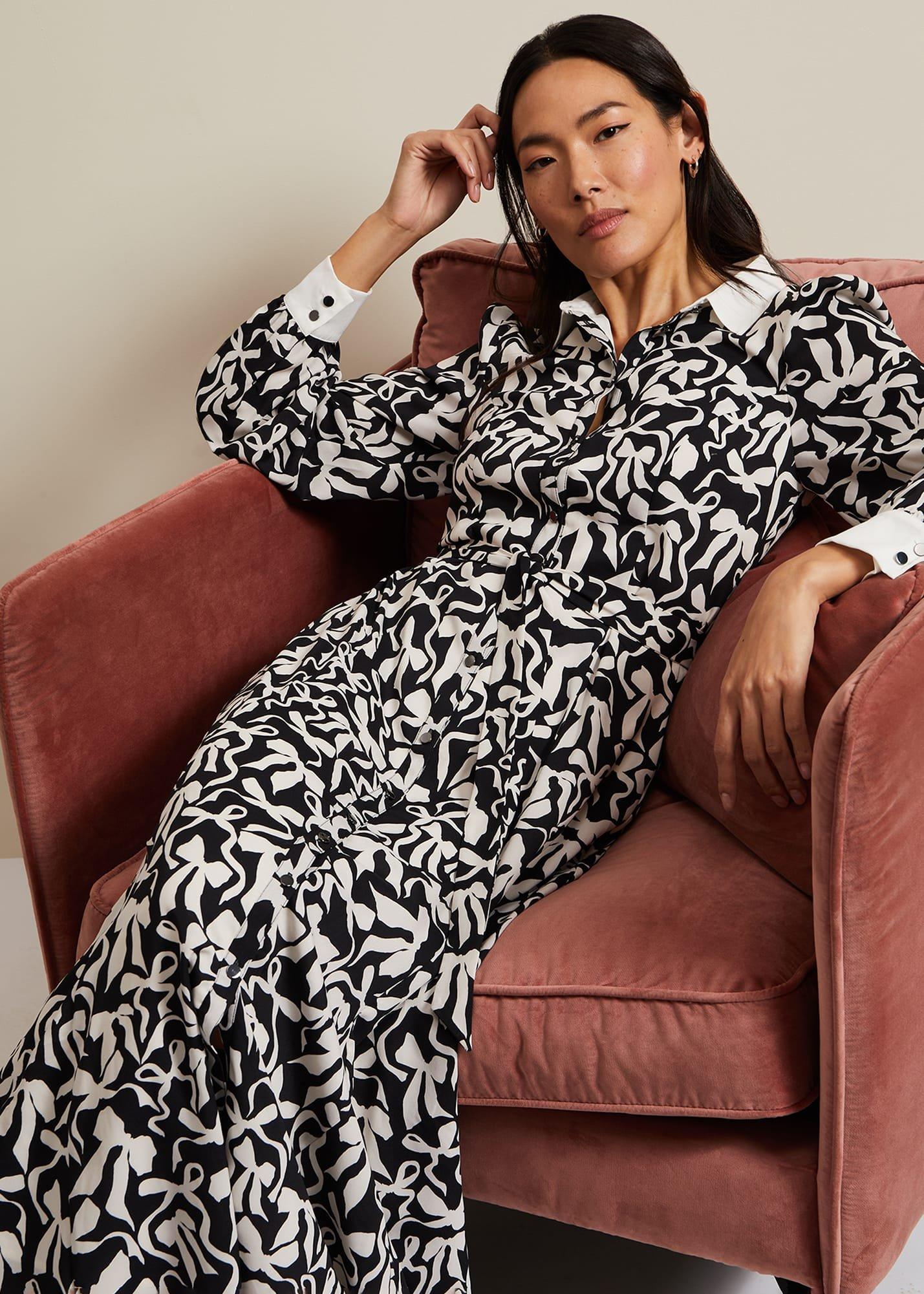 Bonnie Black Bow Shirt Midi Dress