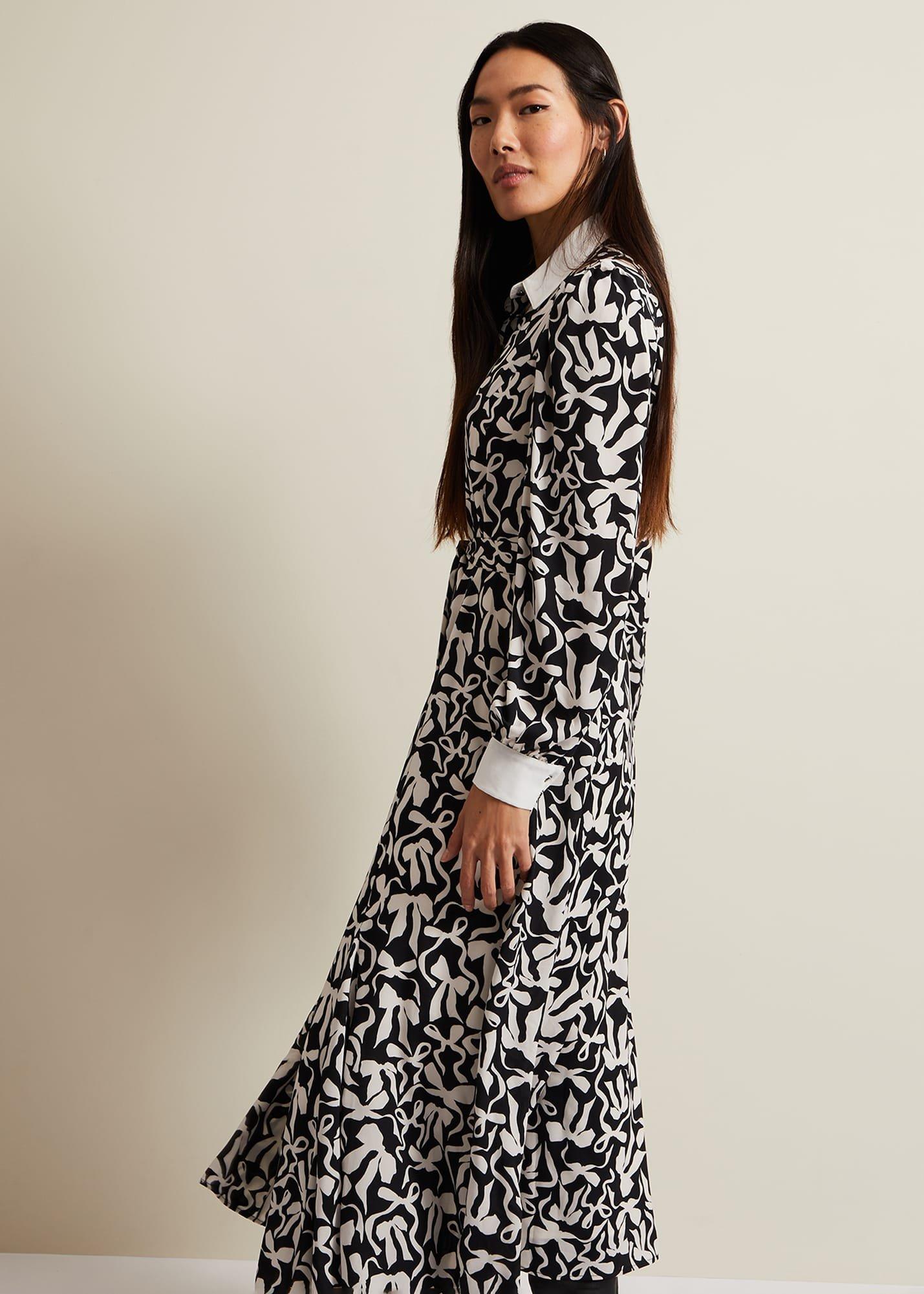 Bonnie Black Bow Shirt Midi Dress
