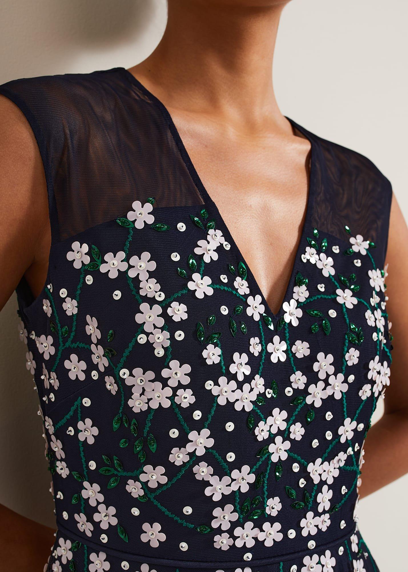 Ellen Blossom Beaded Midi Dress