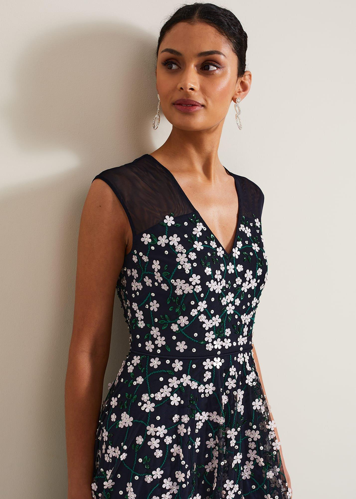 Ellen Blossom Beaded Midi Dress