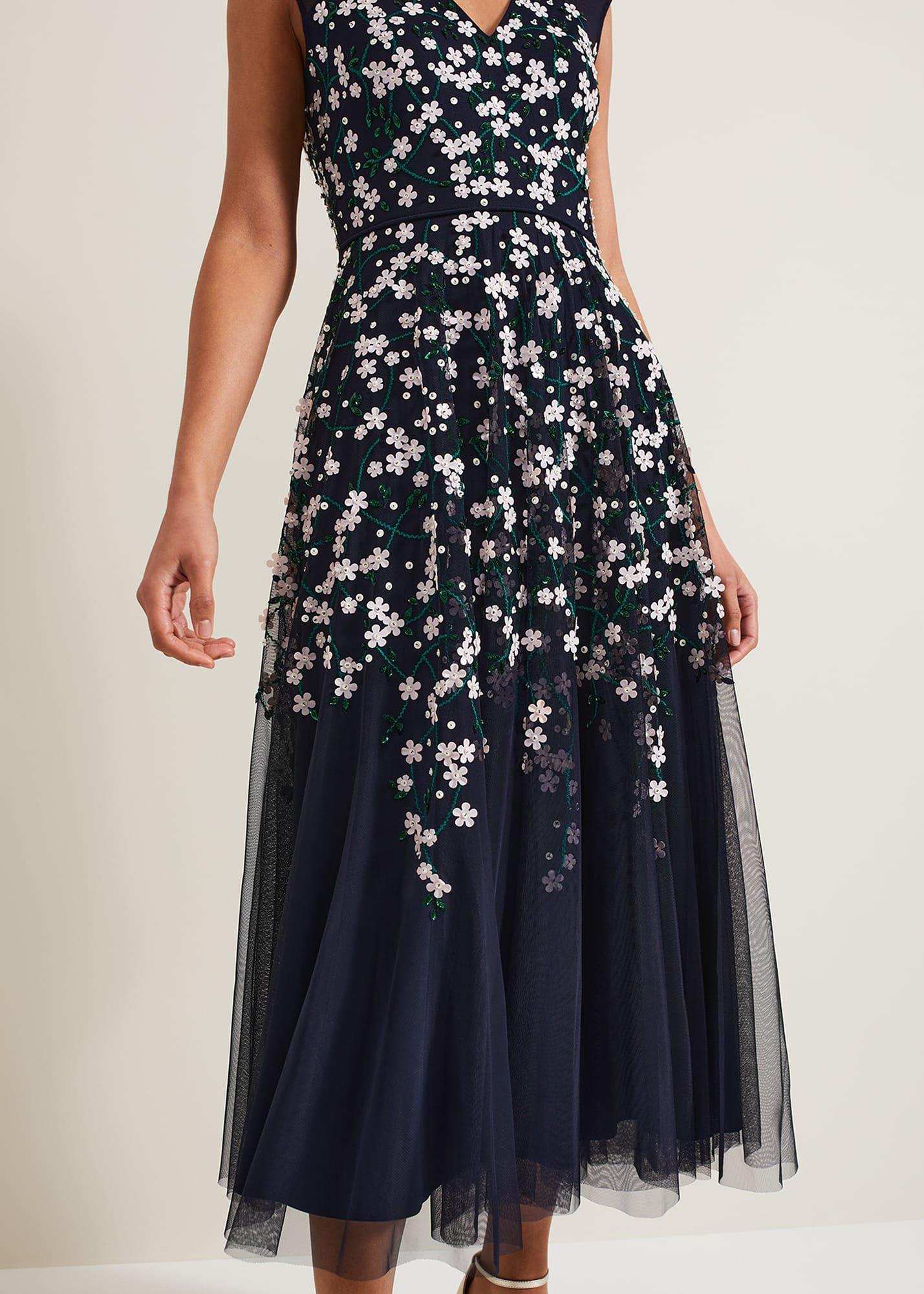 Ellen Blossom Beaded Midi Dress