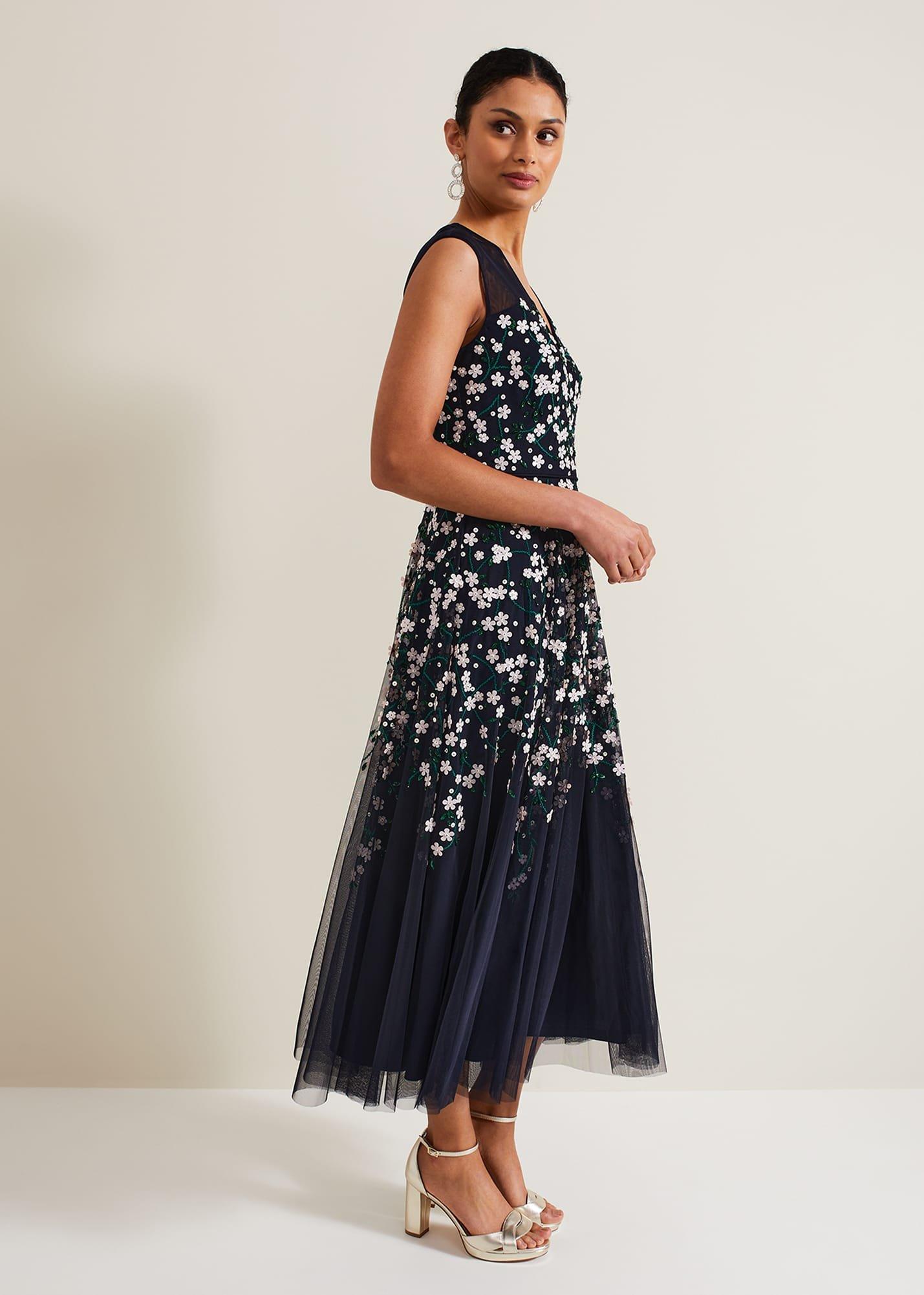 Ellen Blossom Beaded Midi Dress