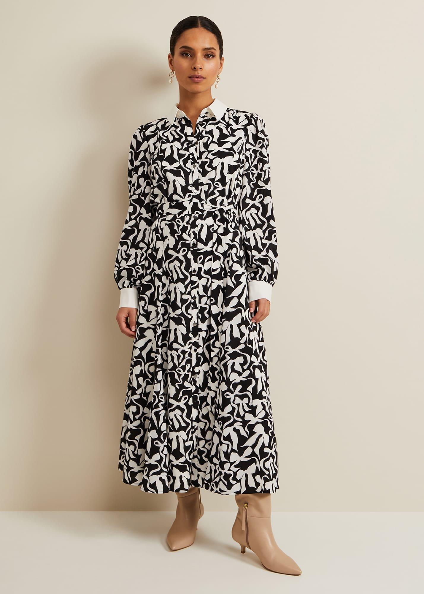 Petite Bonnie Black Bow Shirt Midi Dress